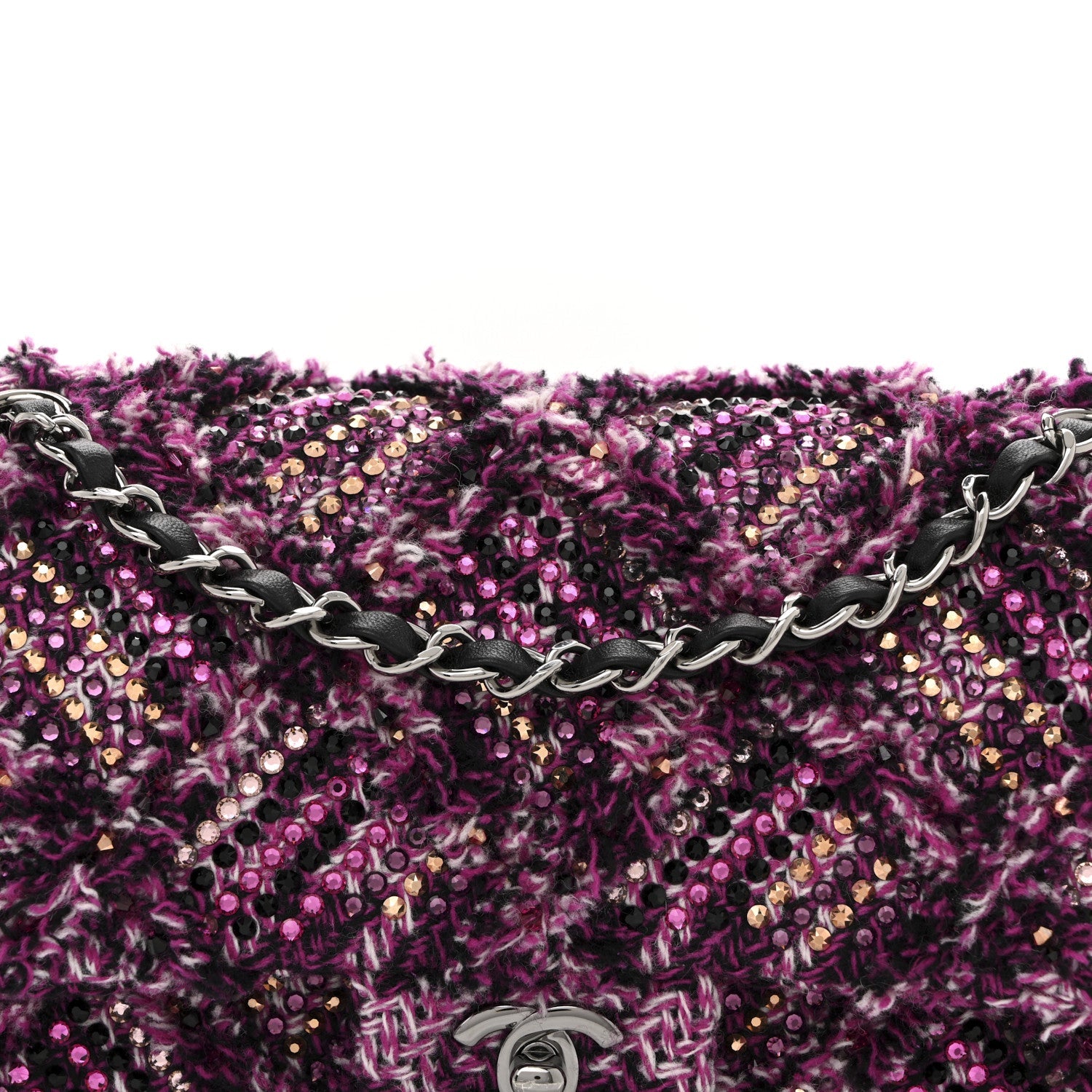 Crystal Tweed Quilted Medium Double Flap Purple Multicolor