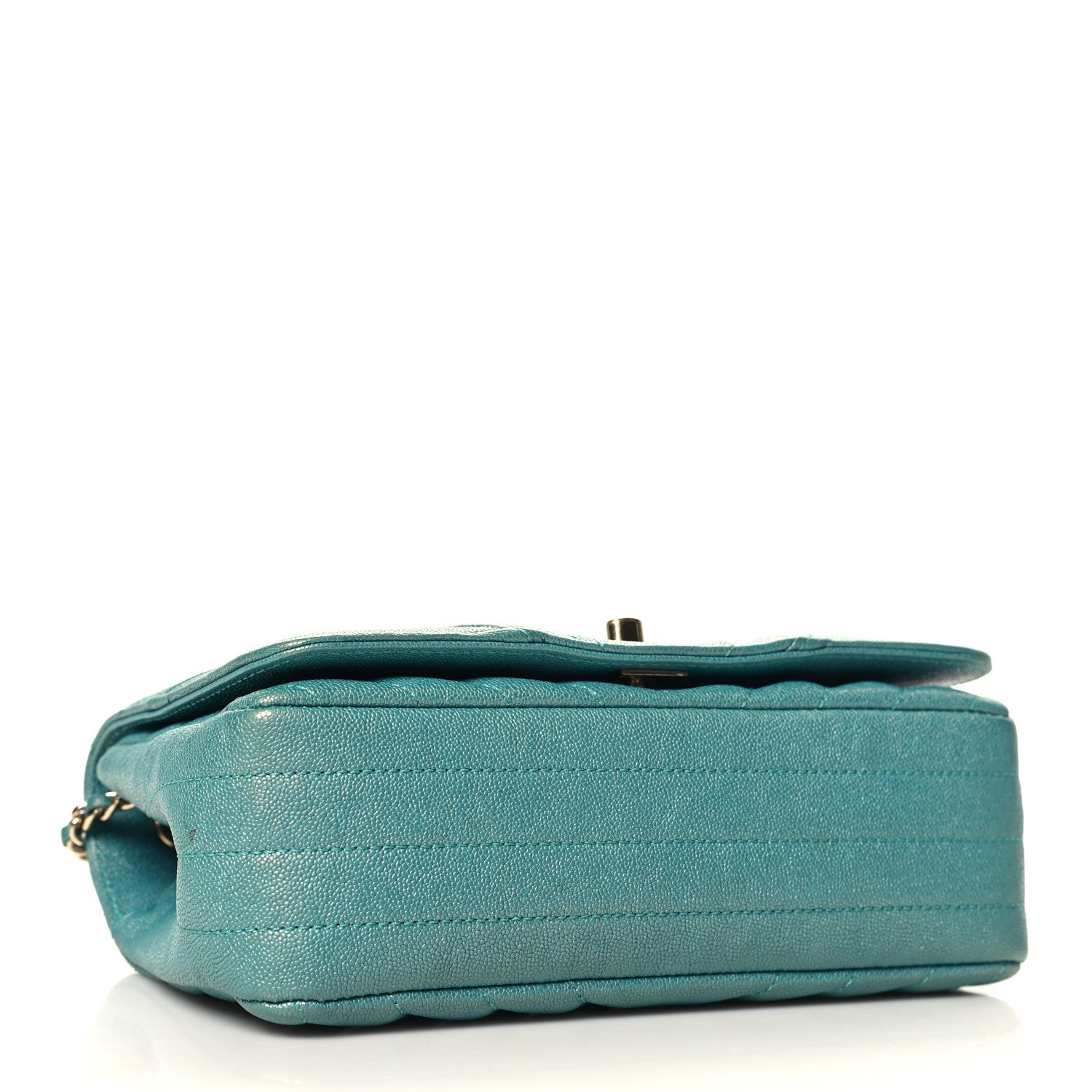 Caviar Chevron Quilted Small Statement Flap Turqouise