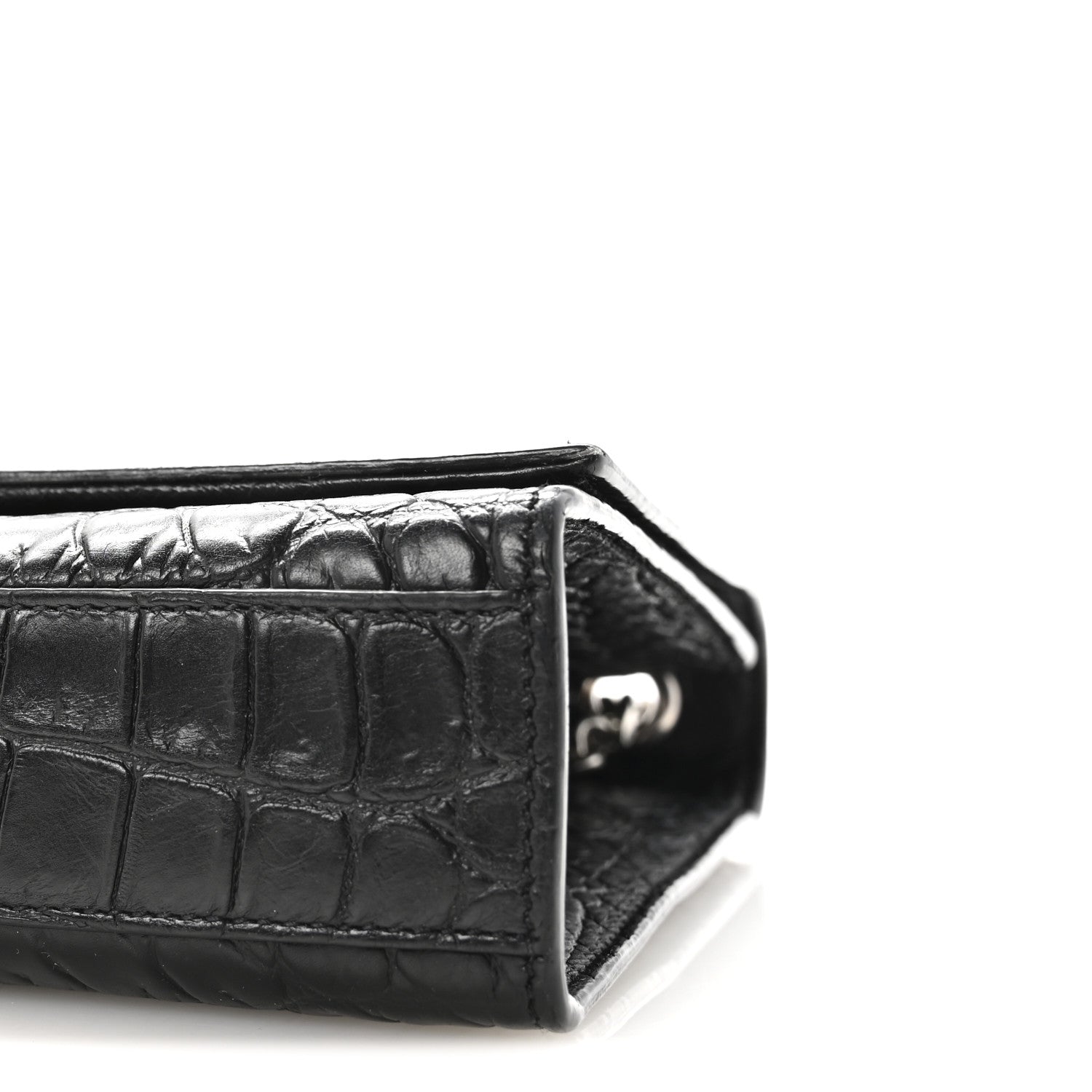 Calfskin Crocodile Embossed Medium Classic Monogram Kate Tassel Satchel Black