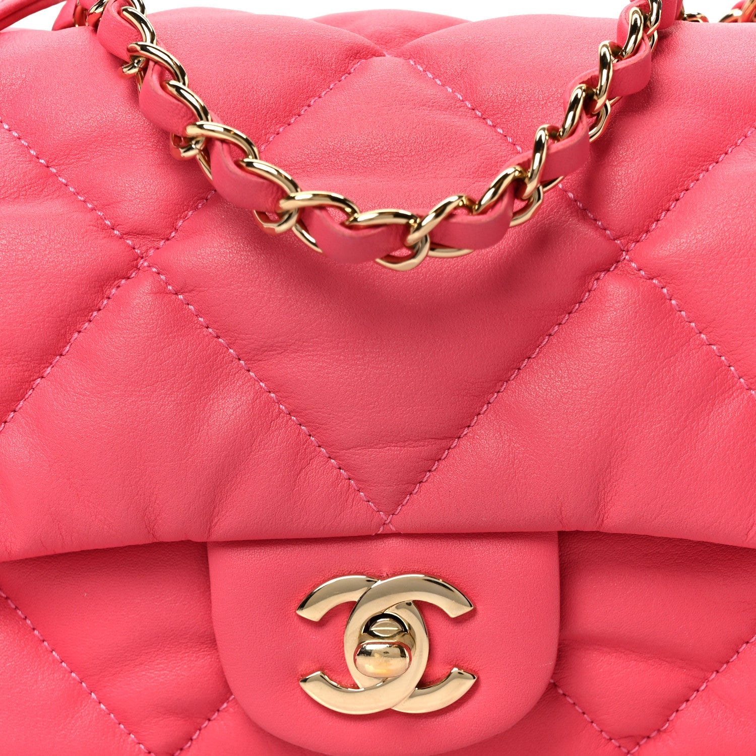 Calfskin Quilted Medium Bubbly Flap Pink