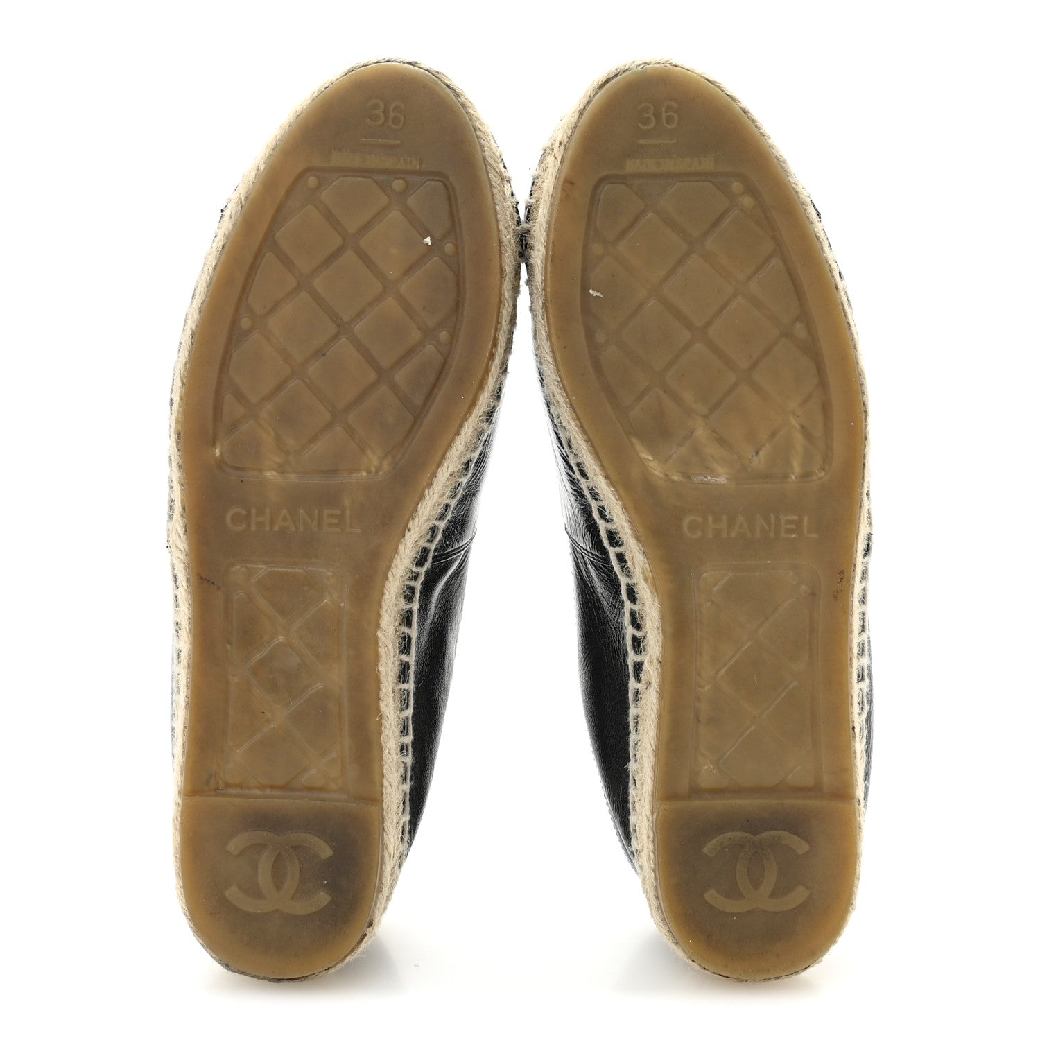 Patent Calfskin Metallic Goatskin CC Espadrilles 36 Black Silver