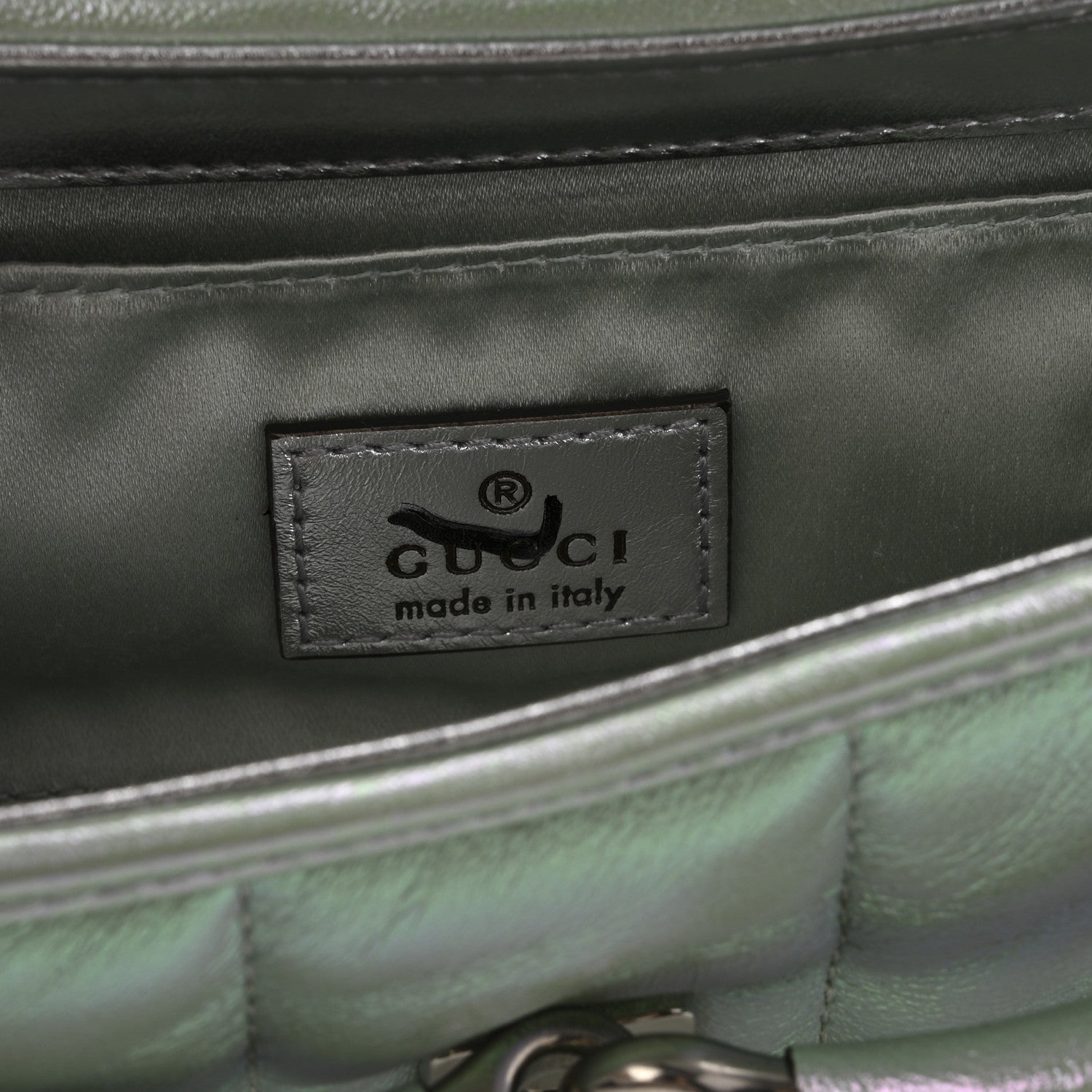 Iridescent Nappa Vertical Matelasse Medium Maxi Horsebit Chain Shoulder Bag Iridescent Salvy Green
