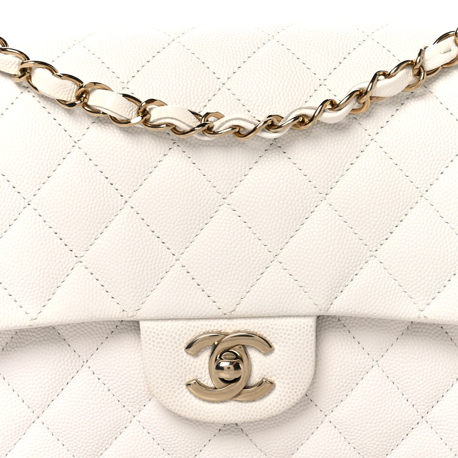 Caviar Quilted Medium Double Flap White