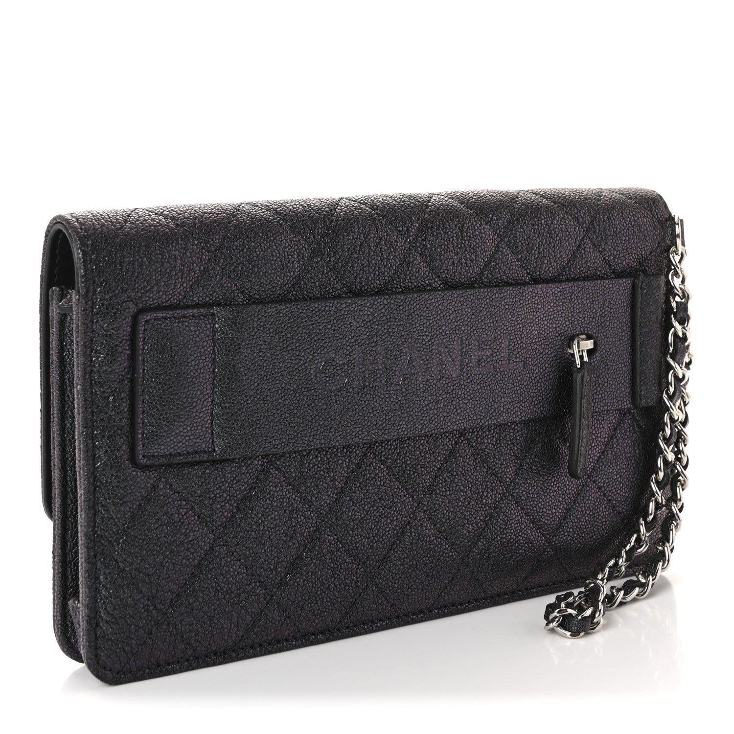 Iridescent Caviar Quilted Classic Pouch Clutch Black