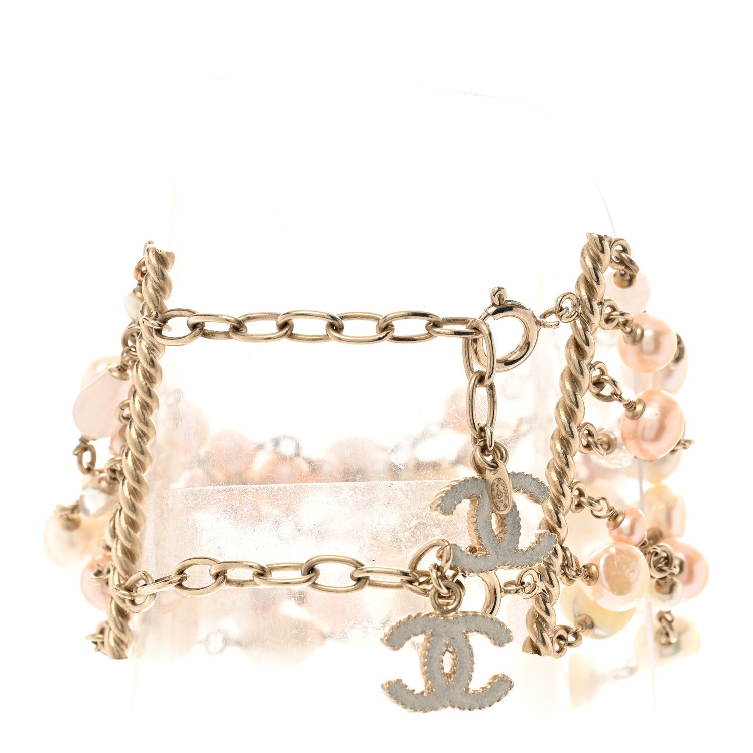Pearl Bead CC Multi Strand Bracelet Gold Pink