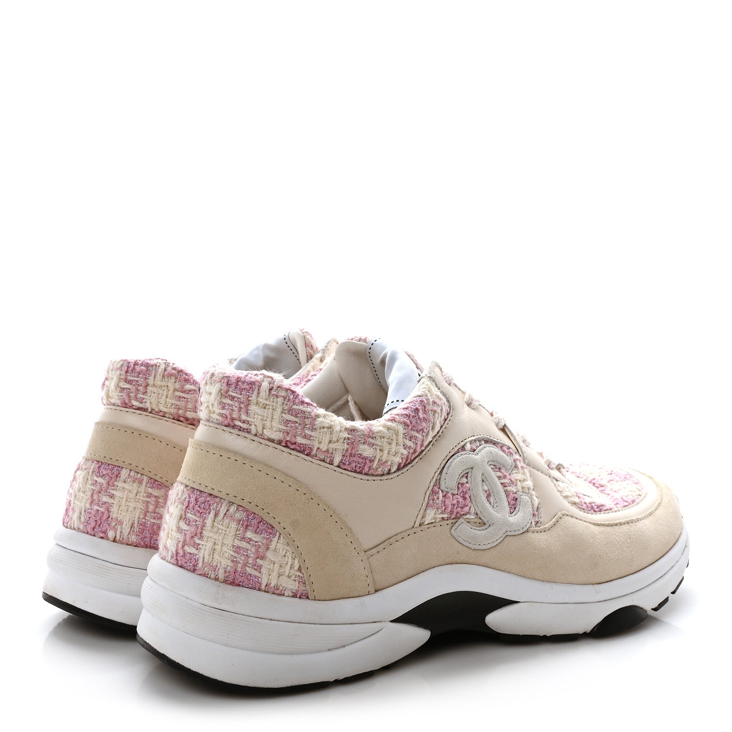Tweed Suede Calfskin Womens CC Sneakers 39 Pink Ecru