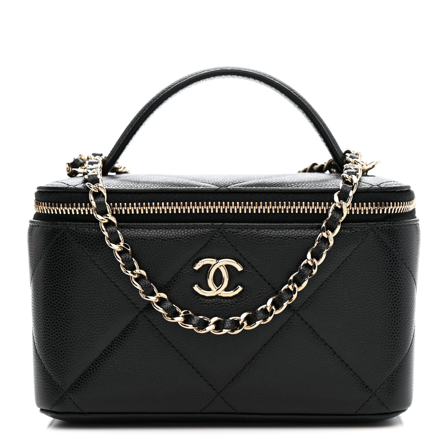 Caviar Quilted Top Handle Long Vanity Black