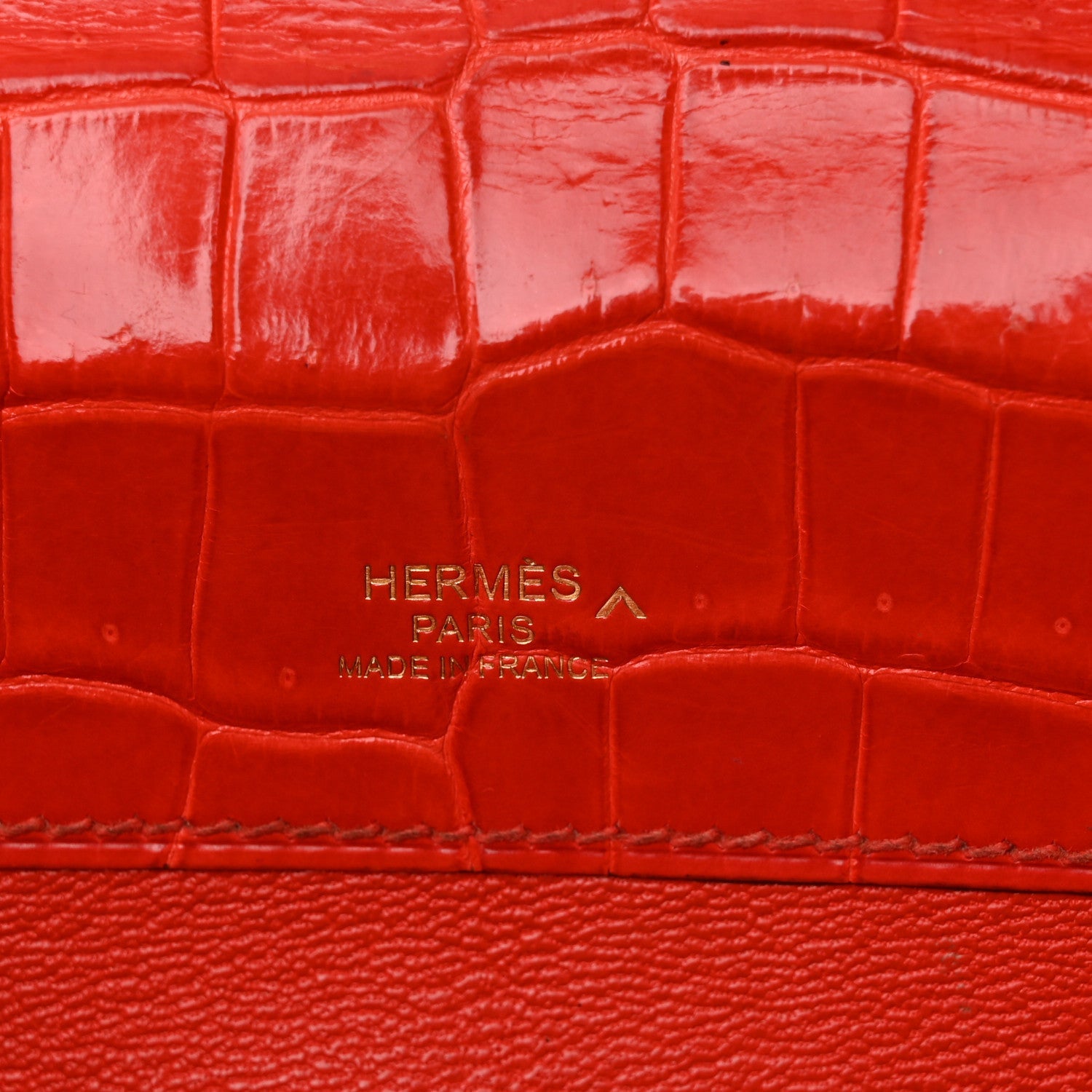 Shiny Porosus Crocodile Kelly Cut Pochette Orange Poppy