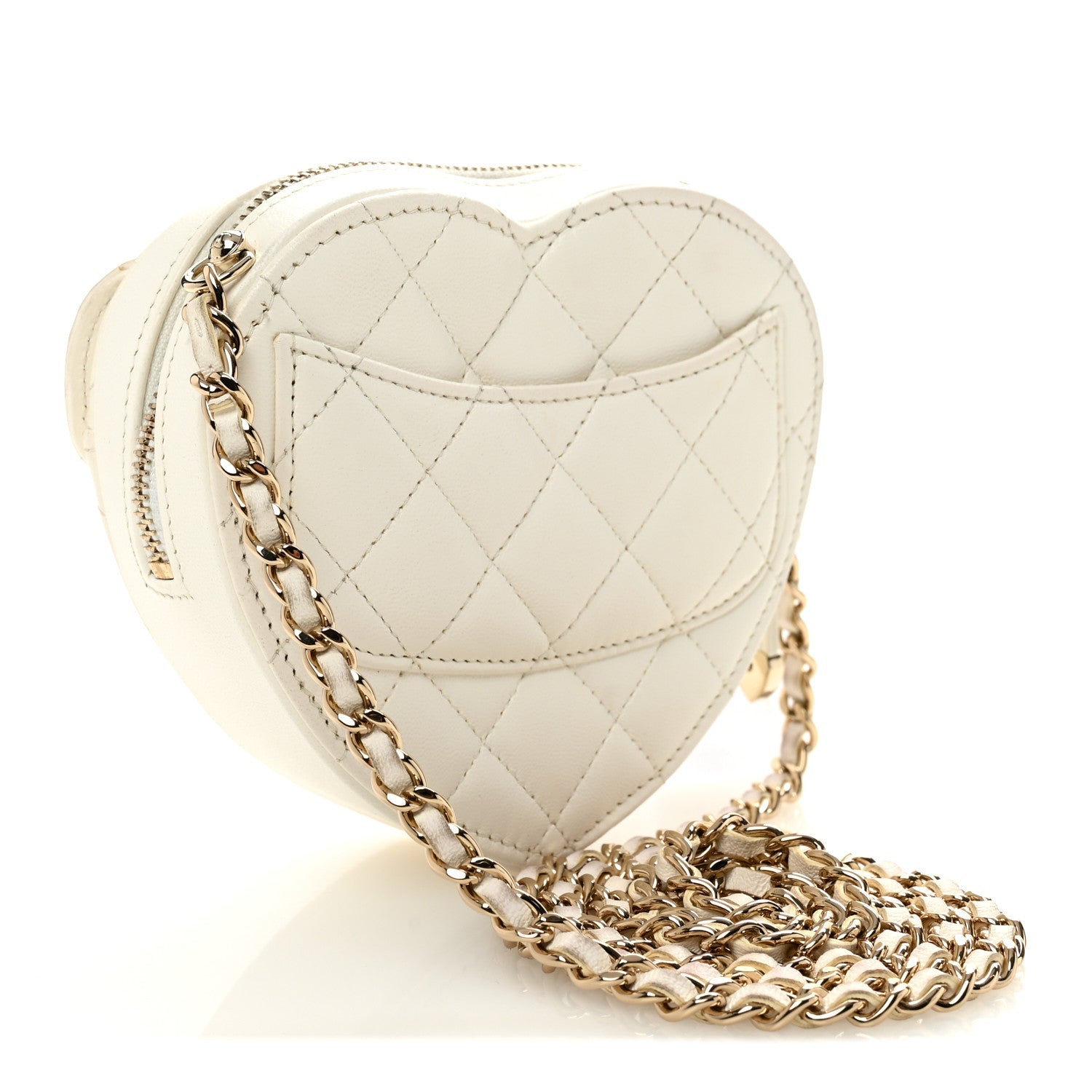 Lambskin Quilted CC In Love Heart Clutch With Chain White