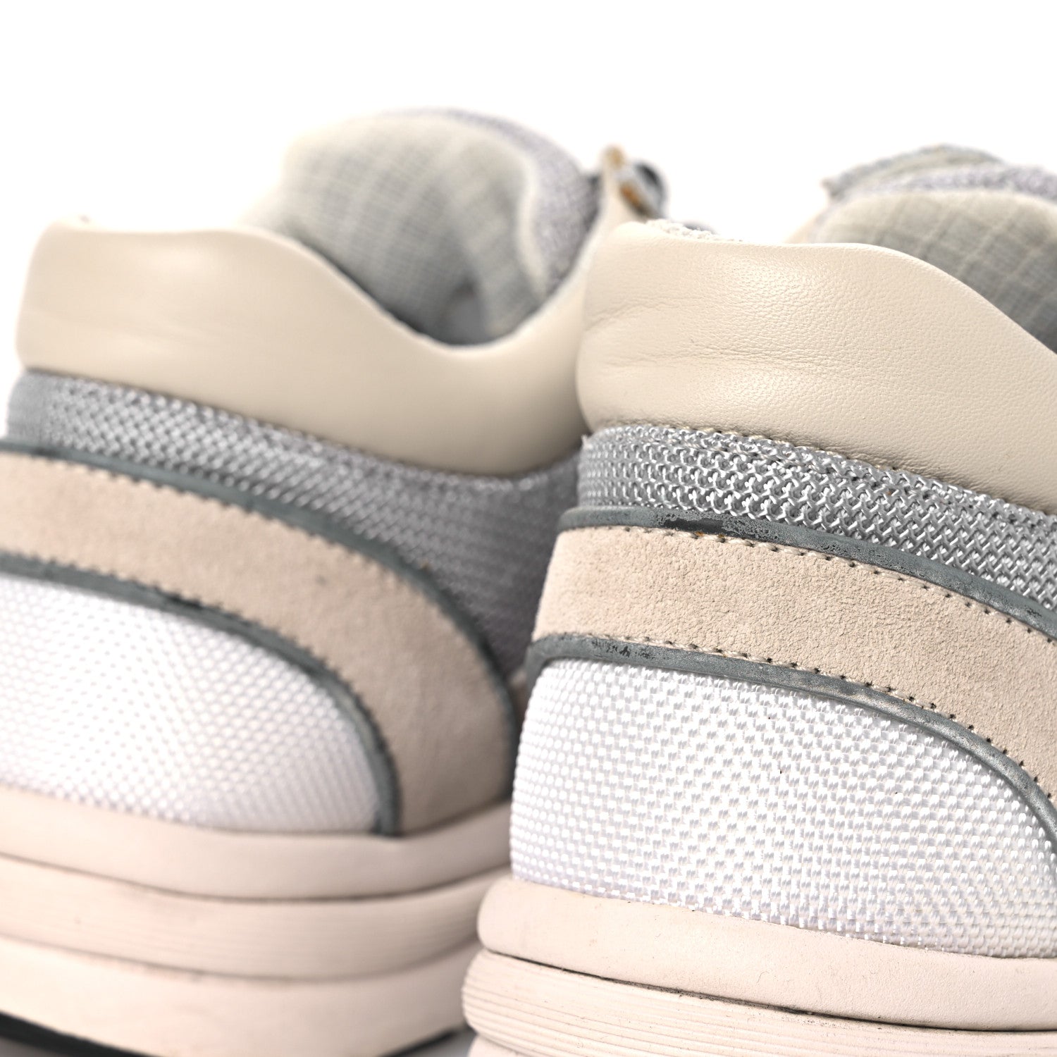Mesh Suede Calfskin Grained Calfskin Womens CC Sneakers 37 Grey White