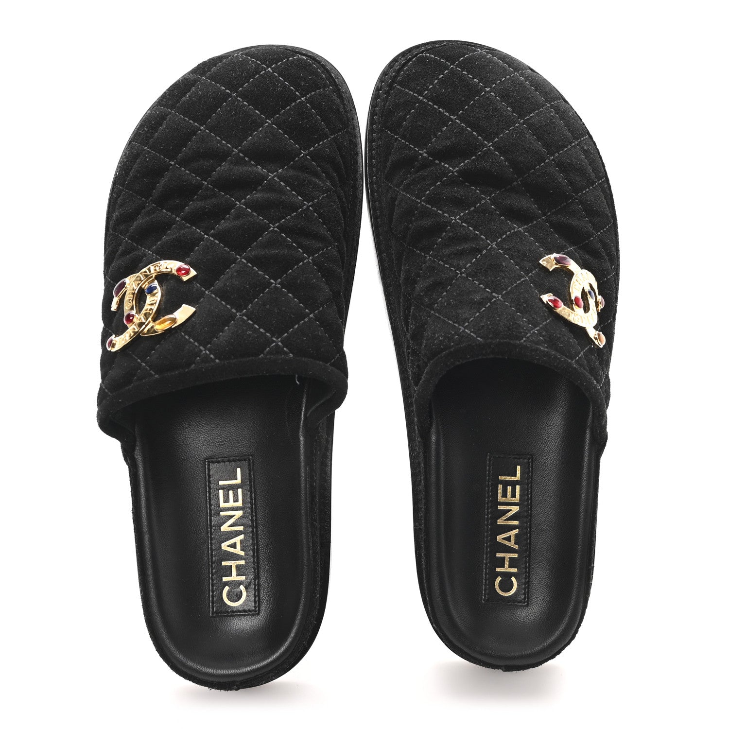 Suede Stitched Resin CC Mules 39 Black