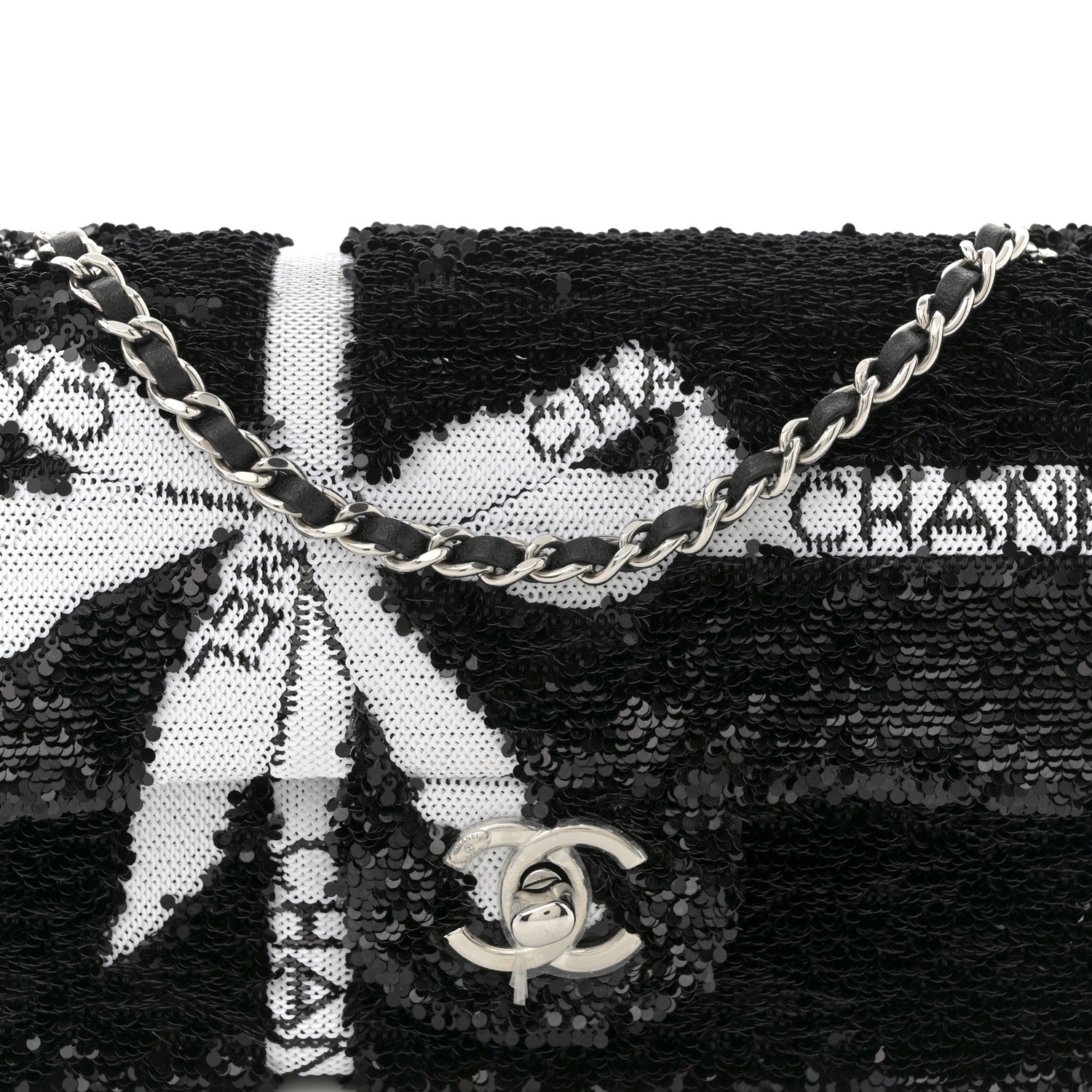 Sequin Ribbon Mini Rectangular Flap Black White