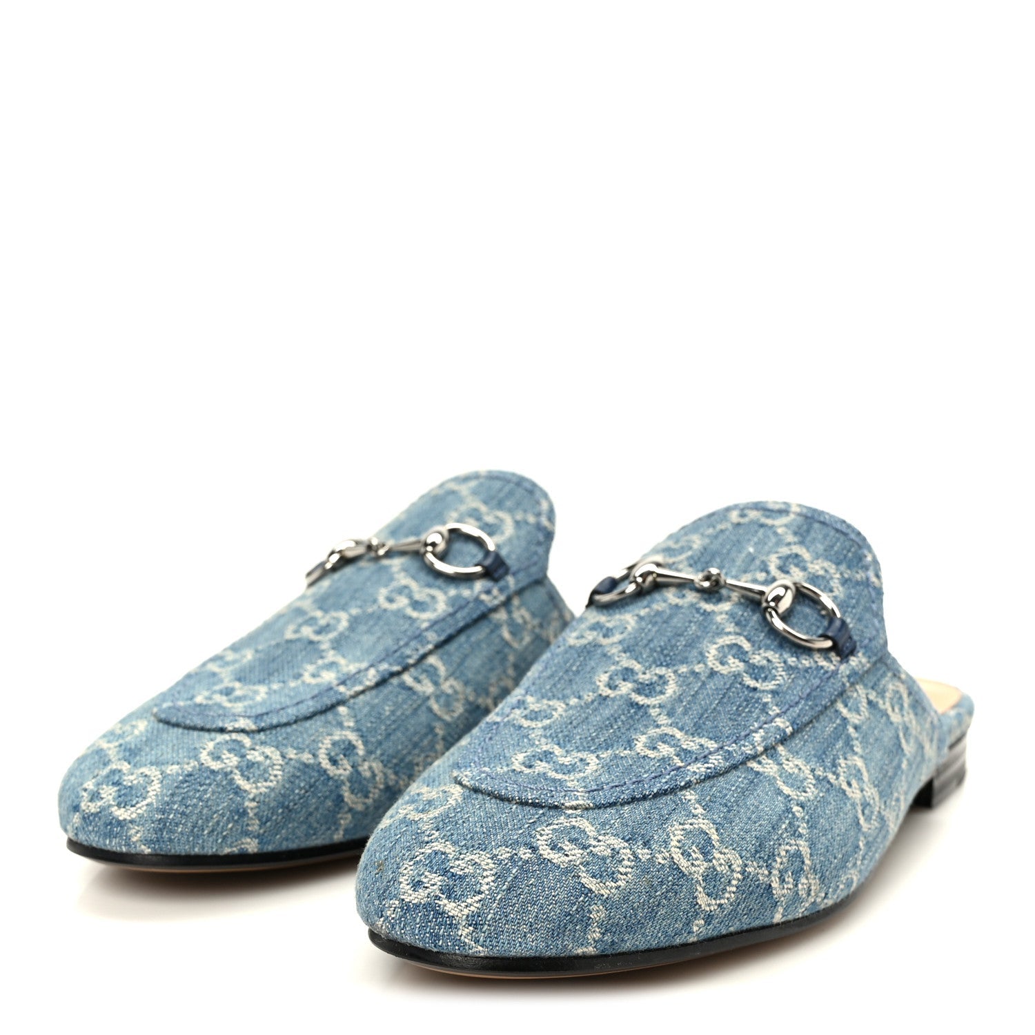 New Denim GG Malaga Kid Womens Princetown Slippers 37.5 Light Blue Royale