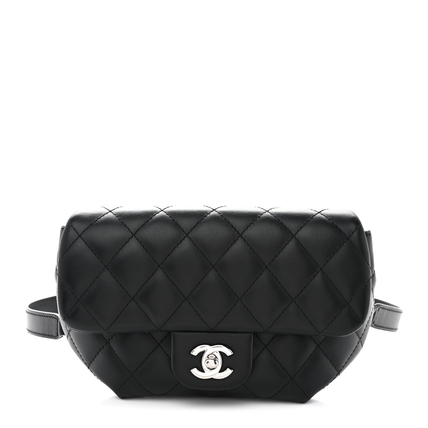 Calfskin Quilted CC Uniform Flap Belt Bag Black
