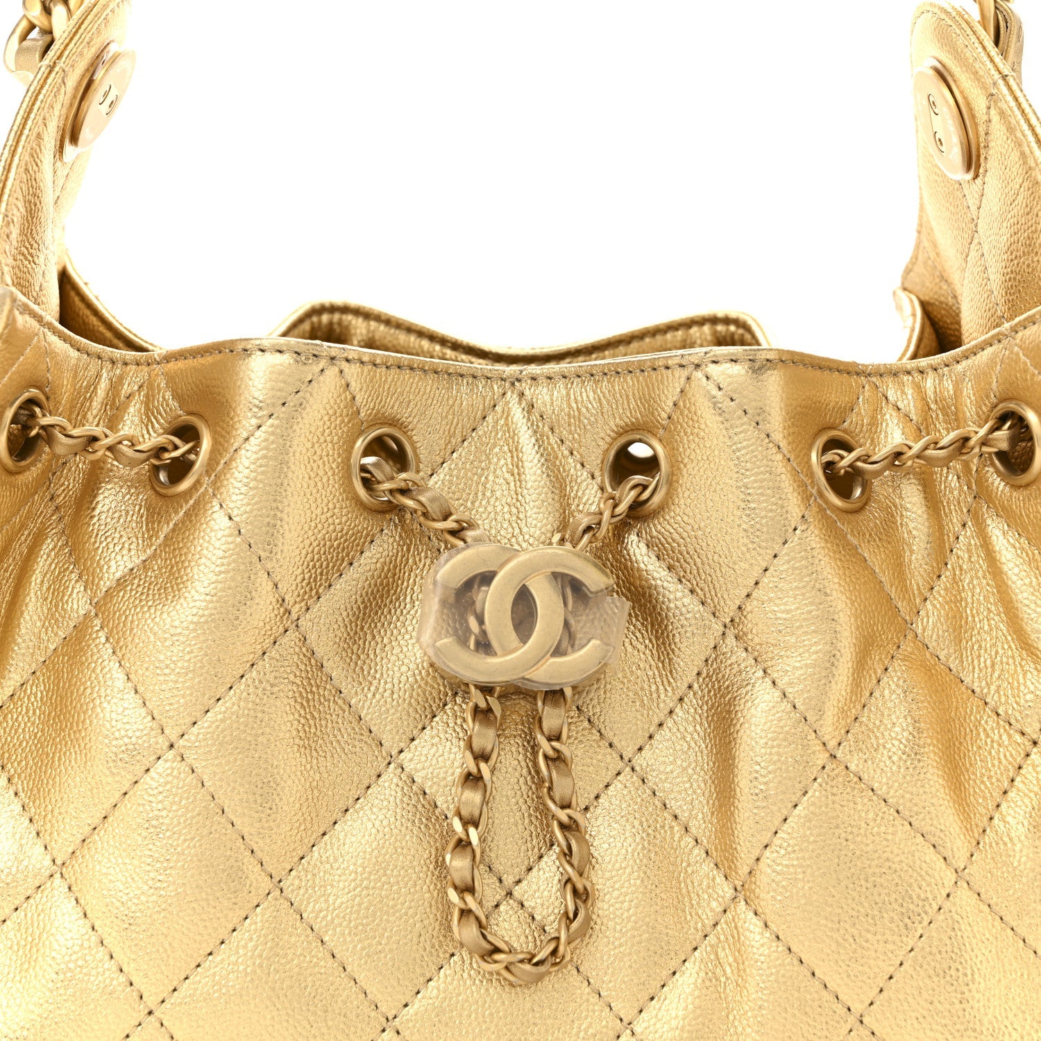 Metallic Caviar Quilted Mini Chanel 25 Handbag Gold