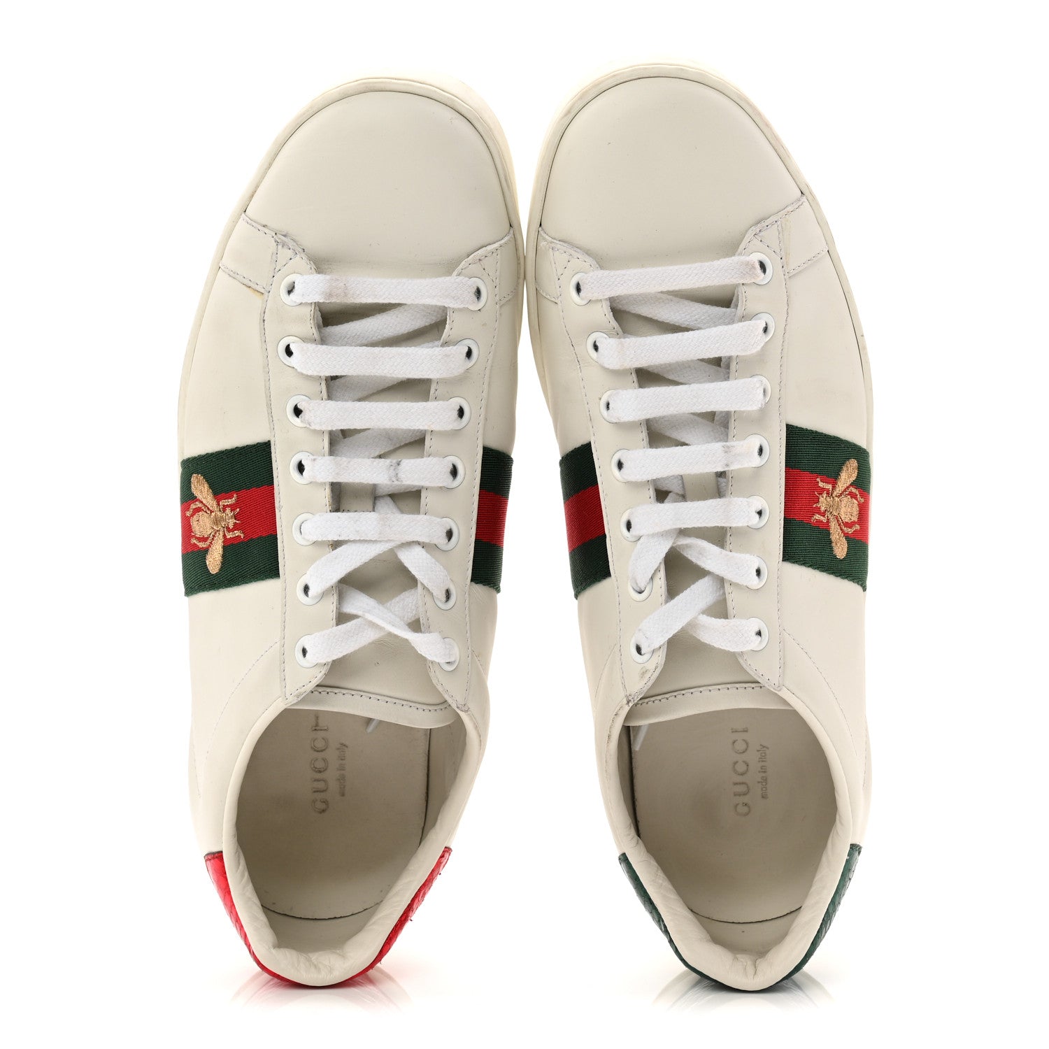 Calfskin Ayers Bee Embroidered Womens Ace Sneakers 39.5 White Green