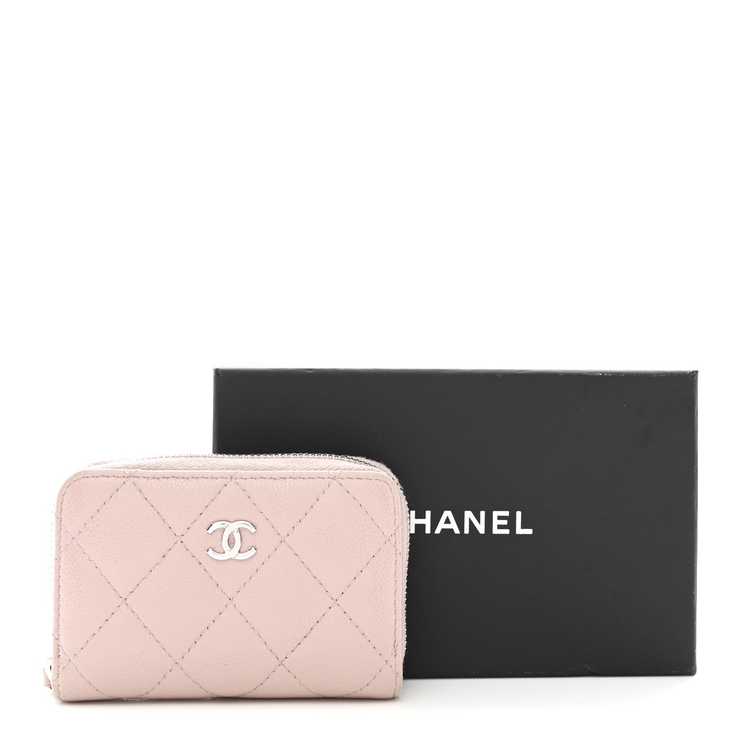 Caviar Quilted Zip Coin Purse Light Pink