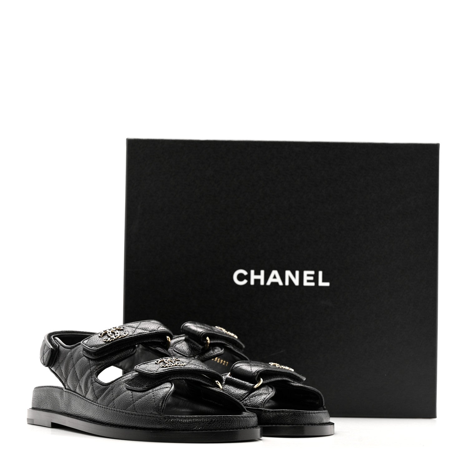 Grained Calfskin Velcro Dad Sandals 38.5 Black