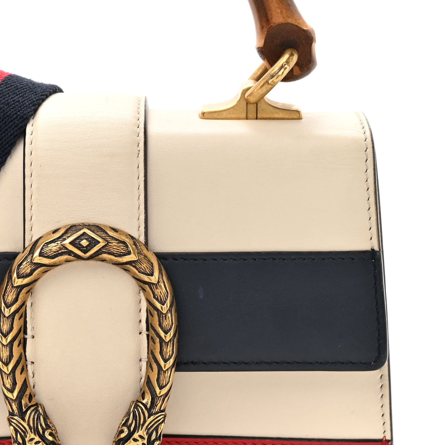 Calfskin Bamboo Web Mini Dionysus Top Handle Bag White Blue Hibiscus Red
