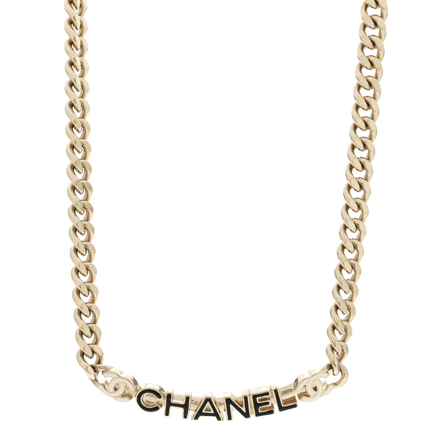 Enamel Metal Logo Choker Necklace Gold Black White