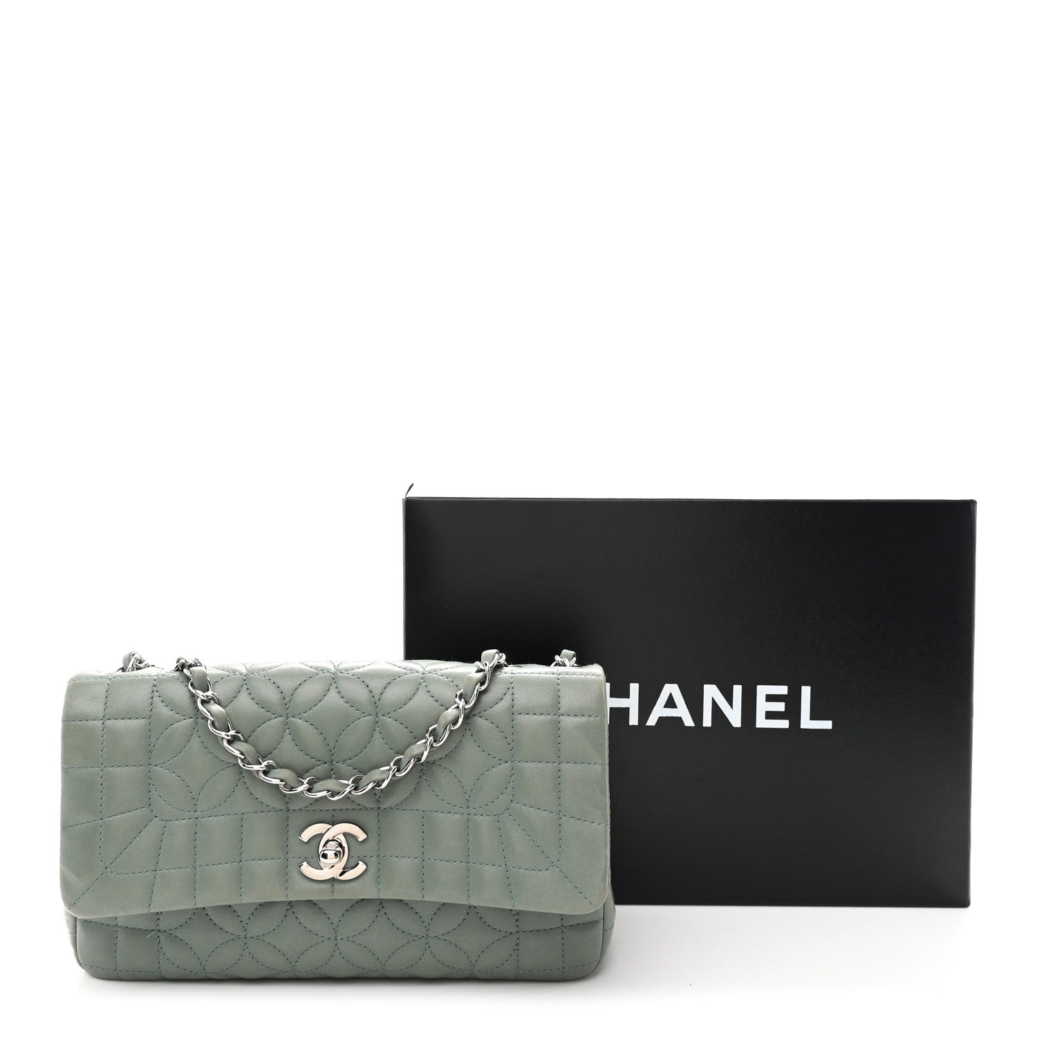 Lambskin Quilted Lady Graphic Flap Green