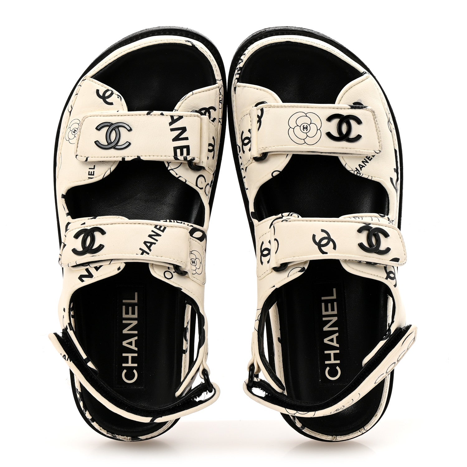 Lambskin Printed CC Velcro Dad Sandals 36 White Black