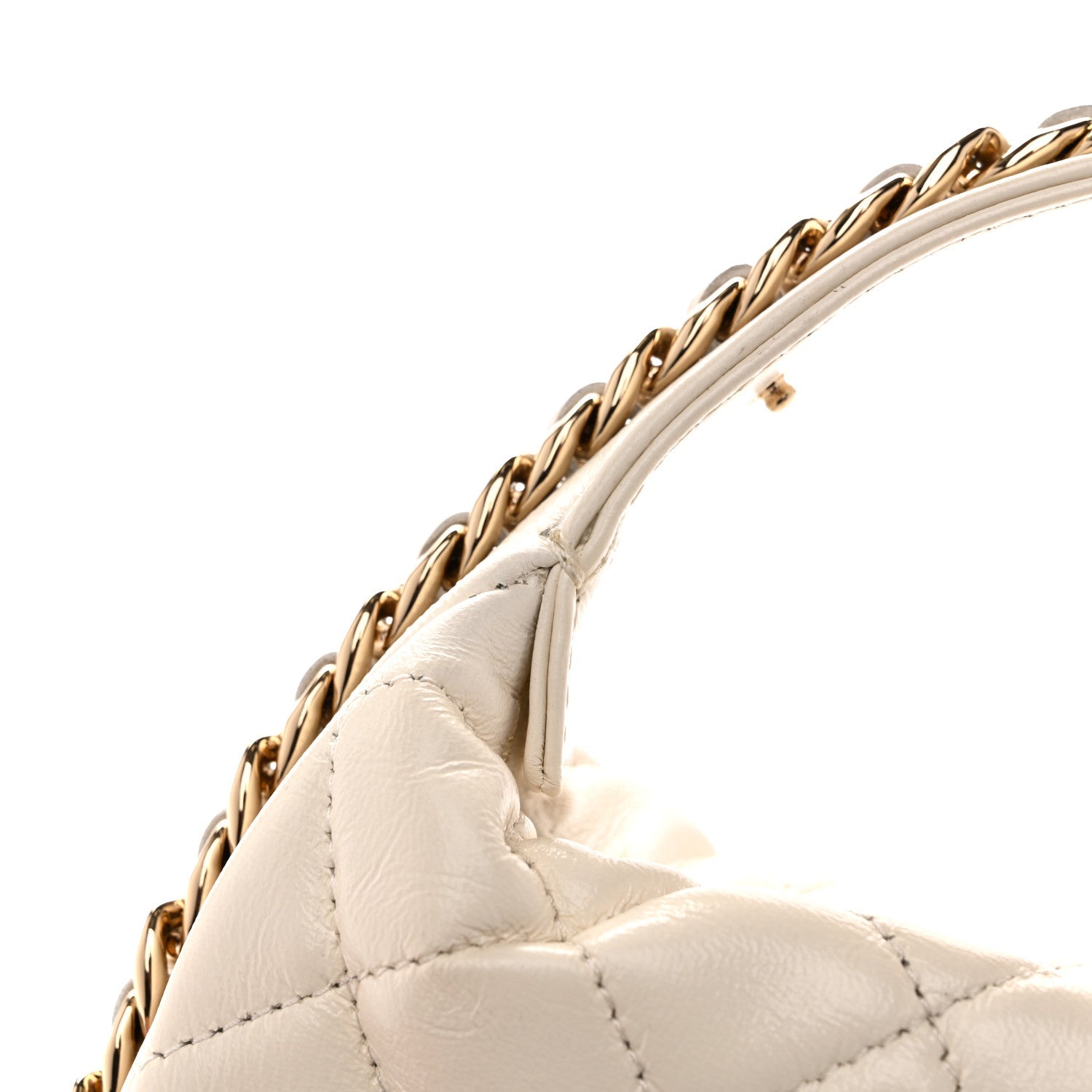 Lambskin Quilted Chain Around Pouch Hobo White