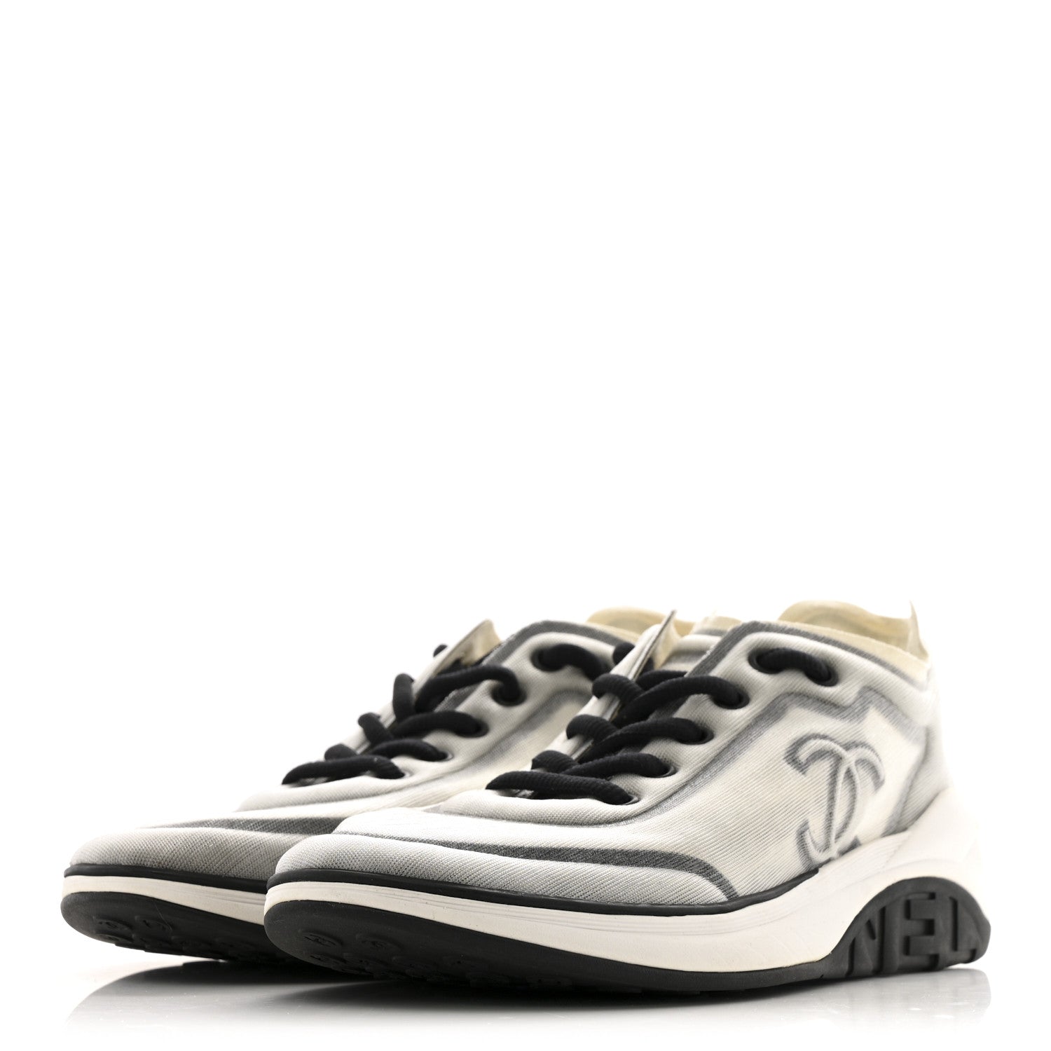 Calfskin Mesh Lycra Womens Logo Sneakers 39 White Grey