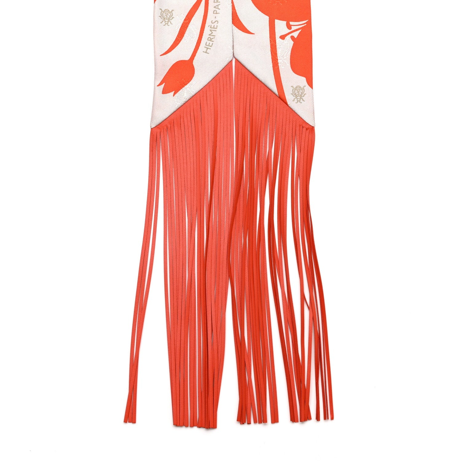 Silk Calfskin Bouquet Final Fringed Twilly Orange Gris Perle Vermillion