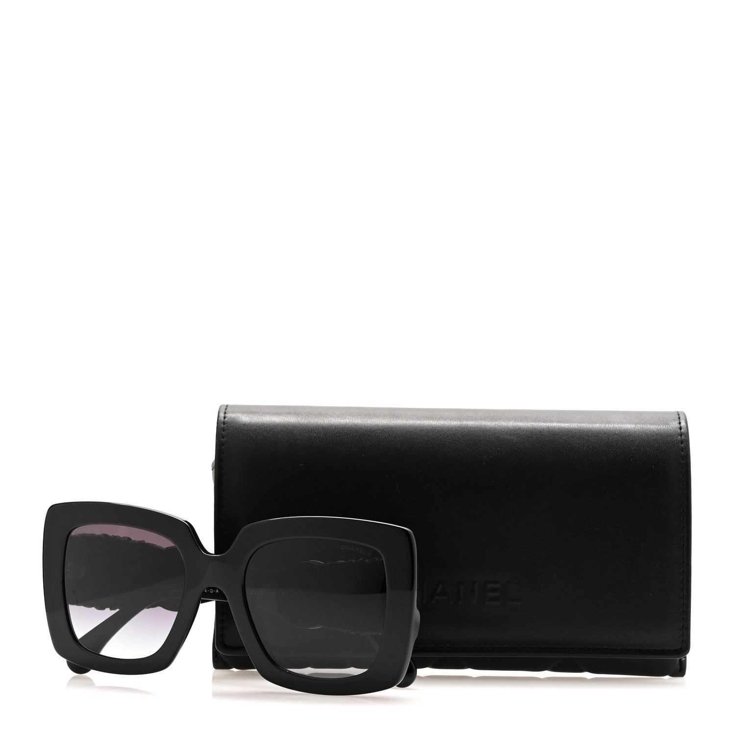 Acetate Calfskin Square Sunglasses 5474-Q-A Black