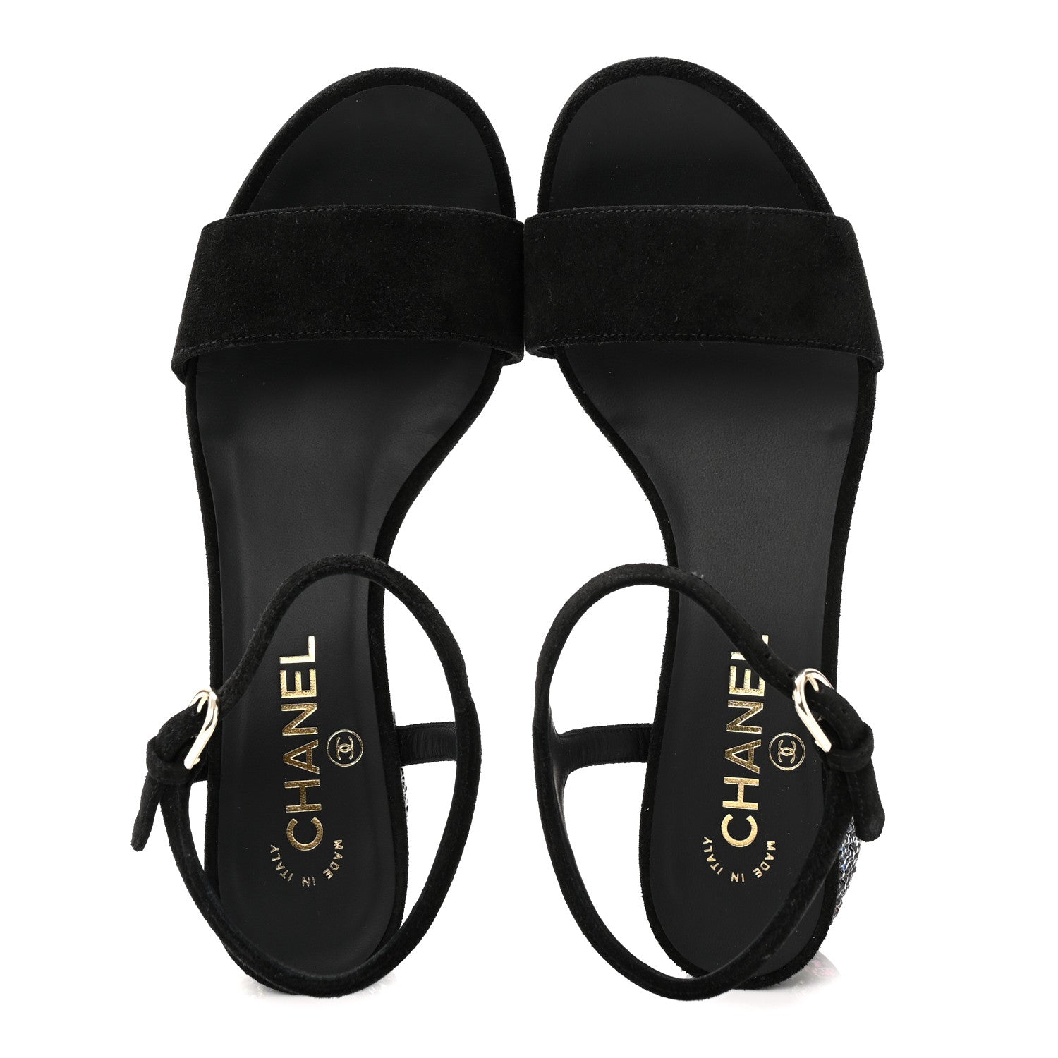 Suede Strass Ankle Strap Sandals 37.5 Black Multicolor