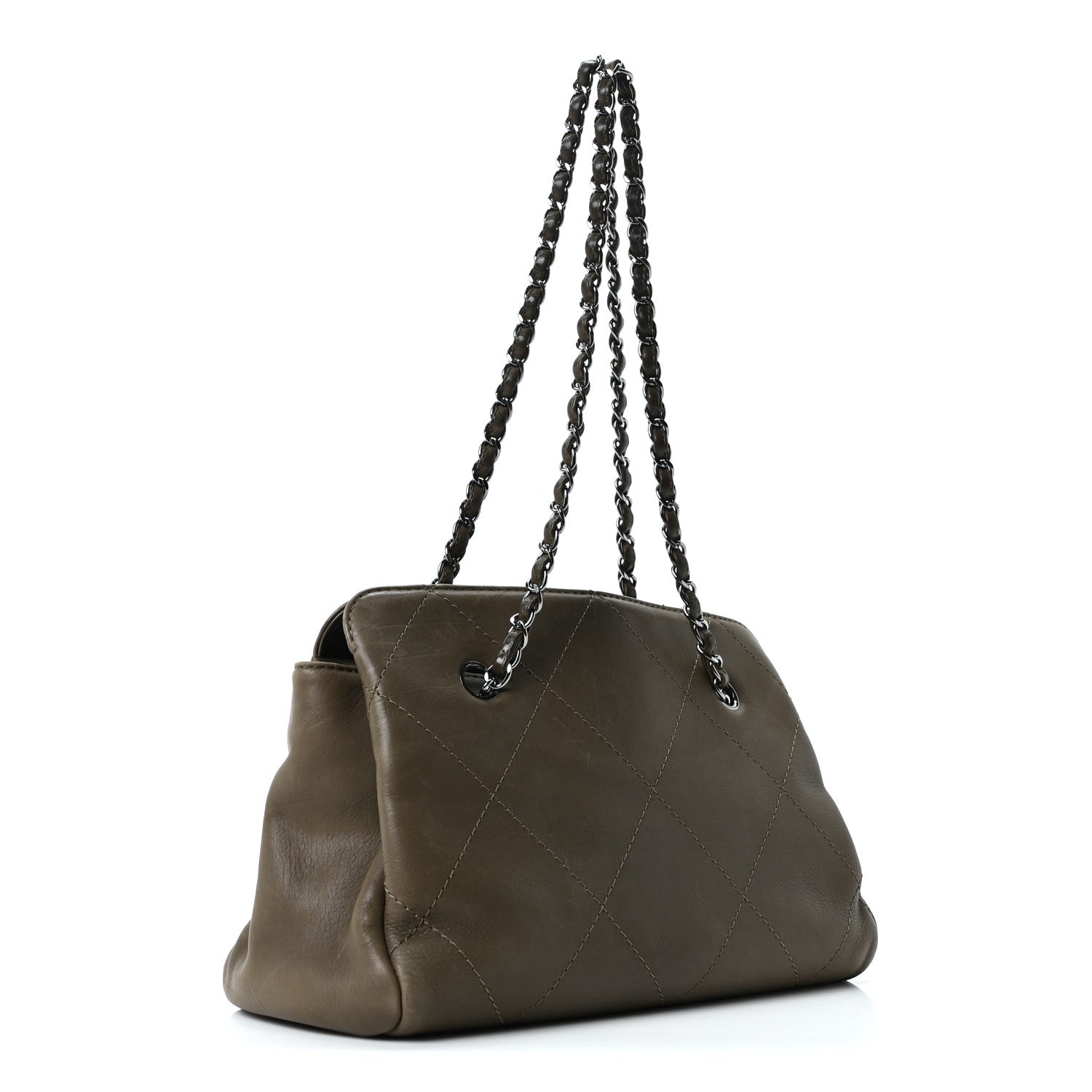 Washed Calfskin Diamond Stitch Hamptons Shopping Tote Green