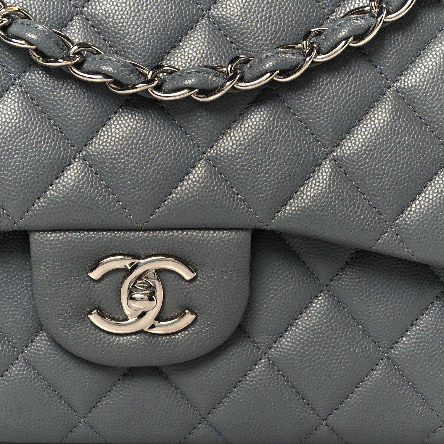 Caviar Quilted Jumbo Double Flap Grey
