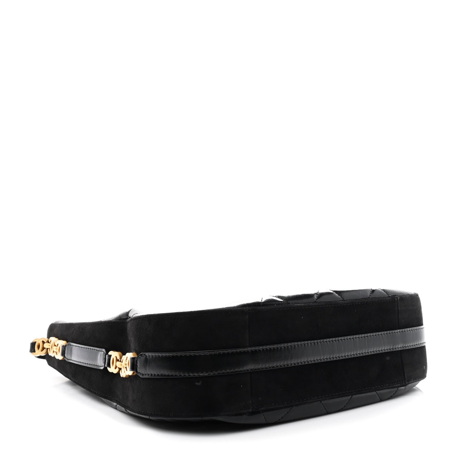 Shiny Calfskin Suede Goatskin Quilted Hobo Black