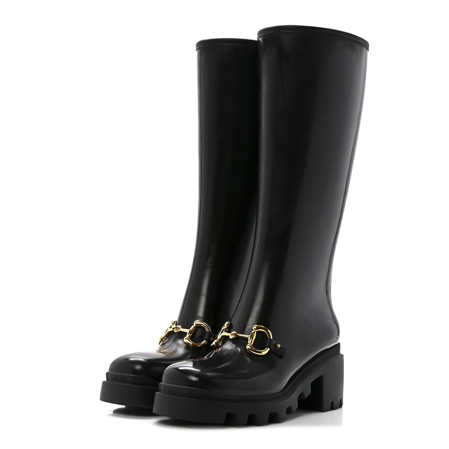 Rubber Horsebit Knee High Boots 38 Black