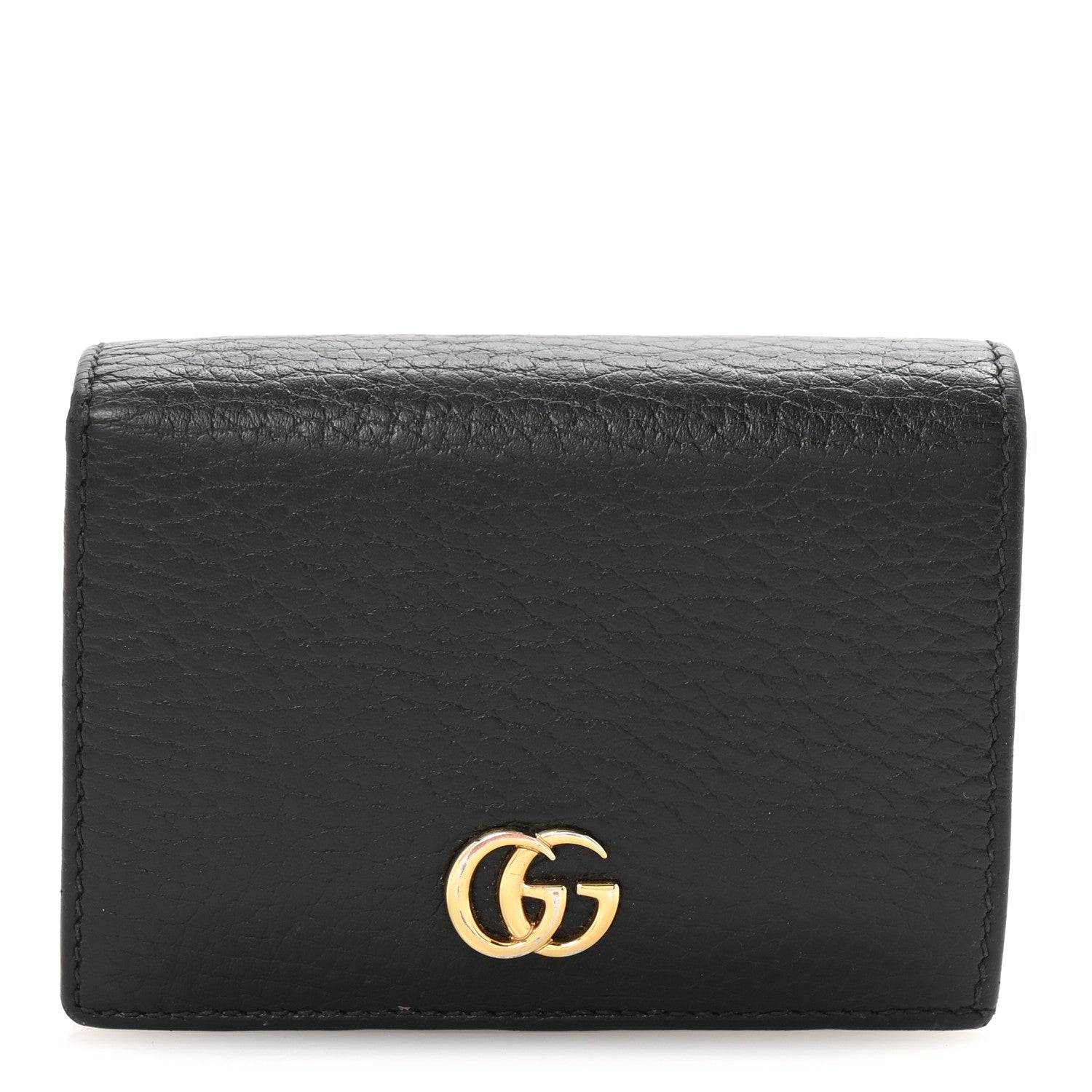 Pebbled Calfskin GG Marmont Card Case Black