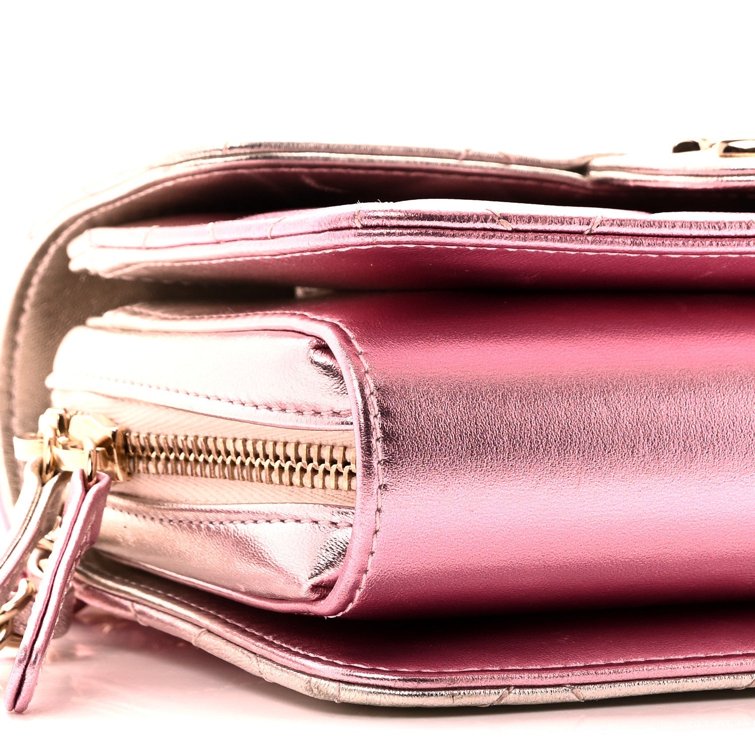 Metallic Lambskin Like A Wallet Flap Golden Pink
