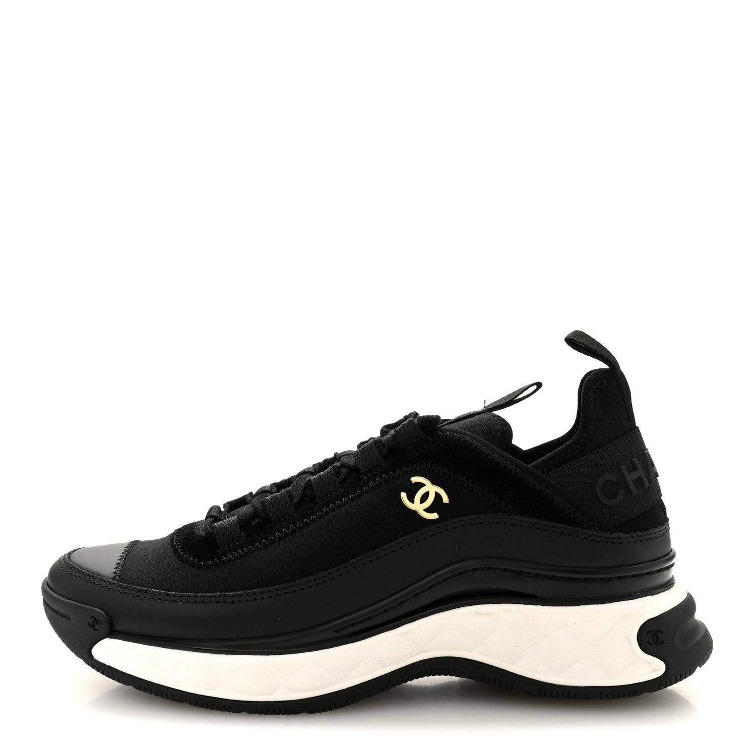 Velvet Calfskin Mixed Fibers CC Sneakers 37.5 Black