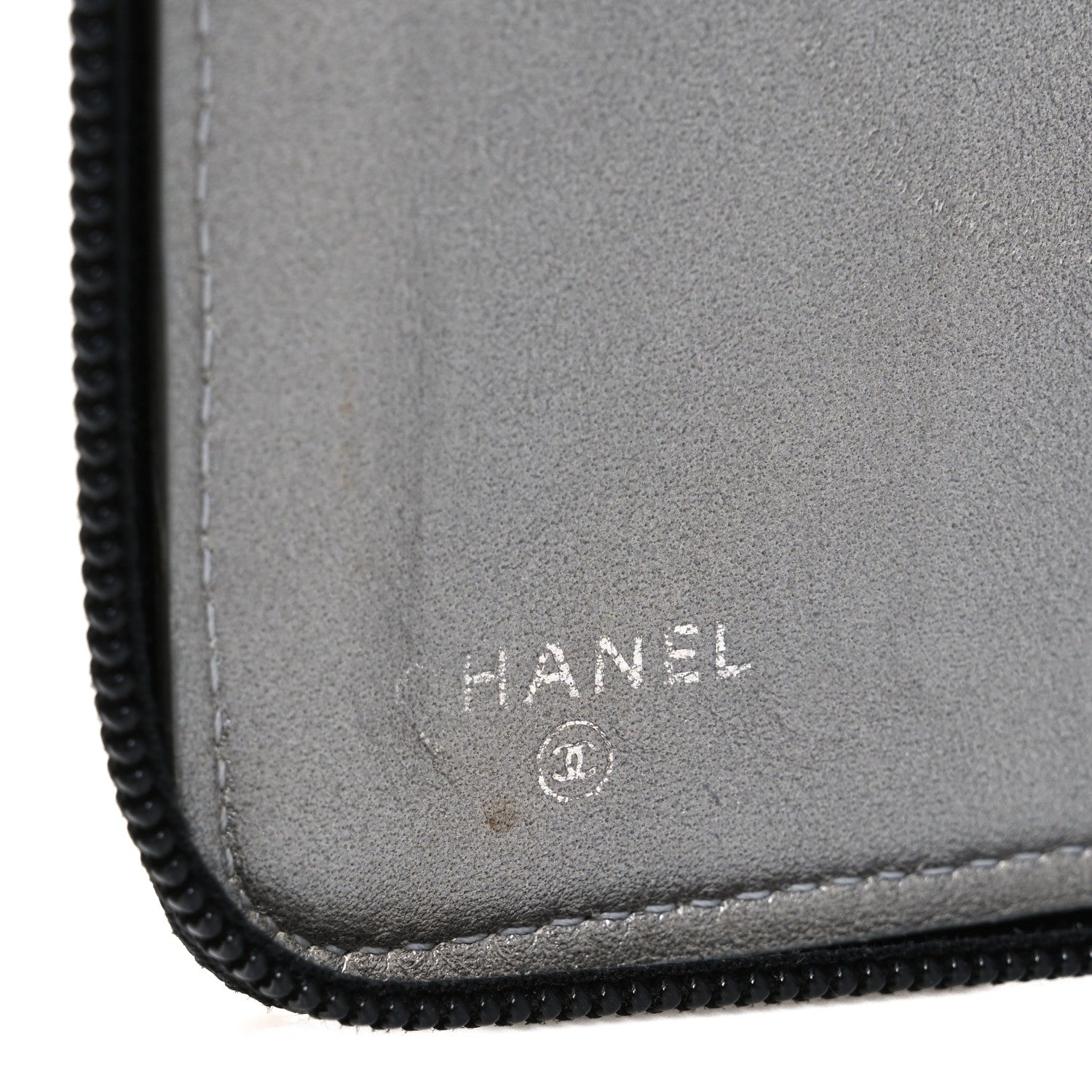 Lambskin Camellia Embossed Zip Around Organizer Wallet Black