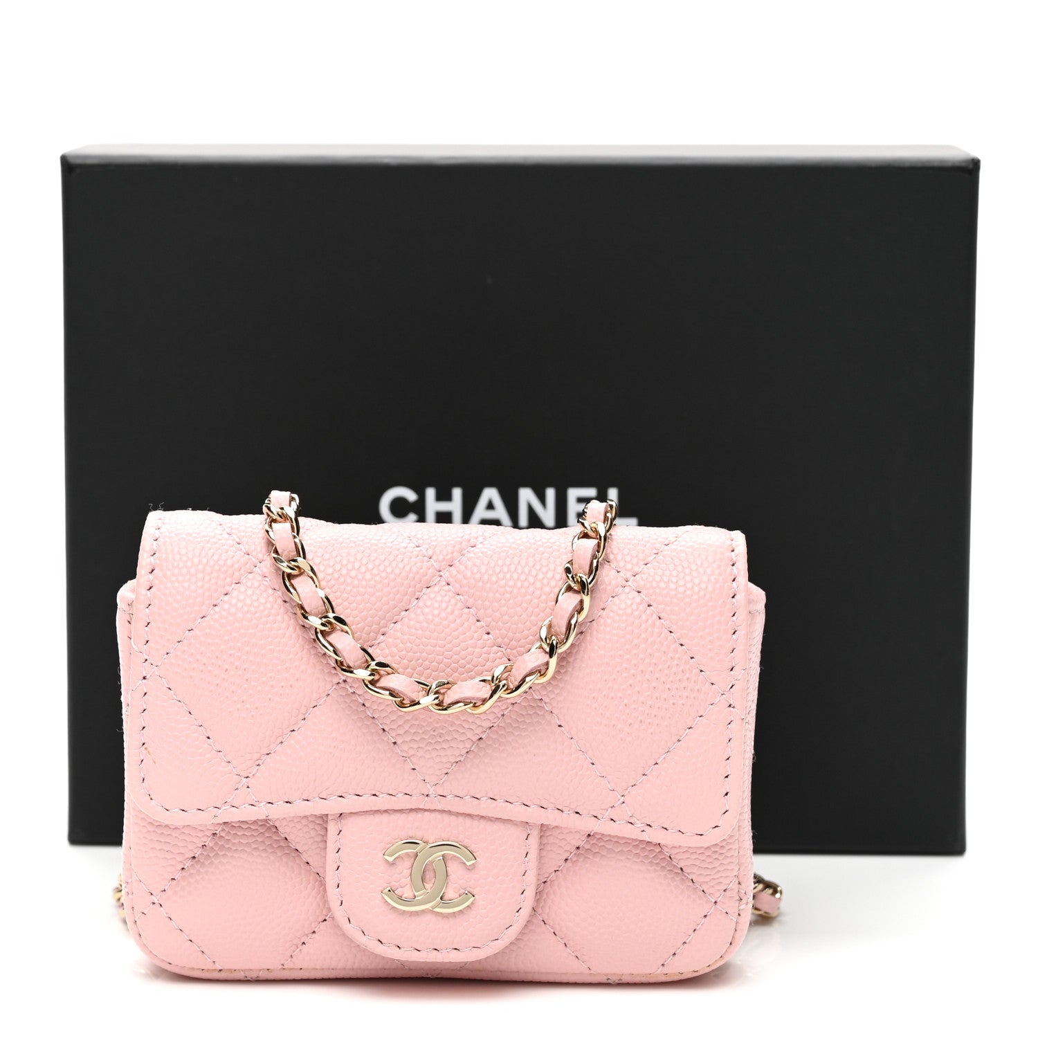 Caviar Quilted Mini Chain Belt Bag Light Pink