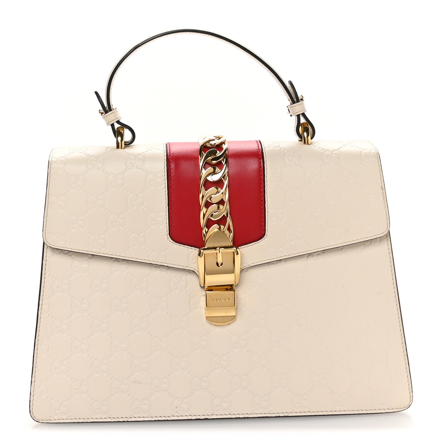 Guccissima Signature Medium Sylvie Top Handle Bag White Hibiscus