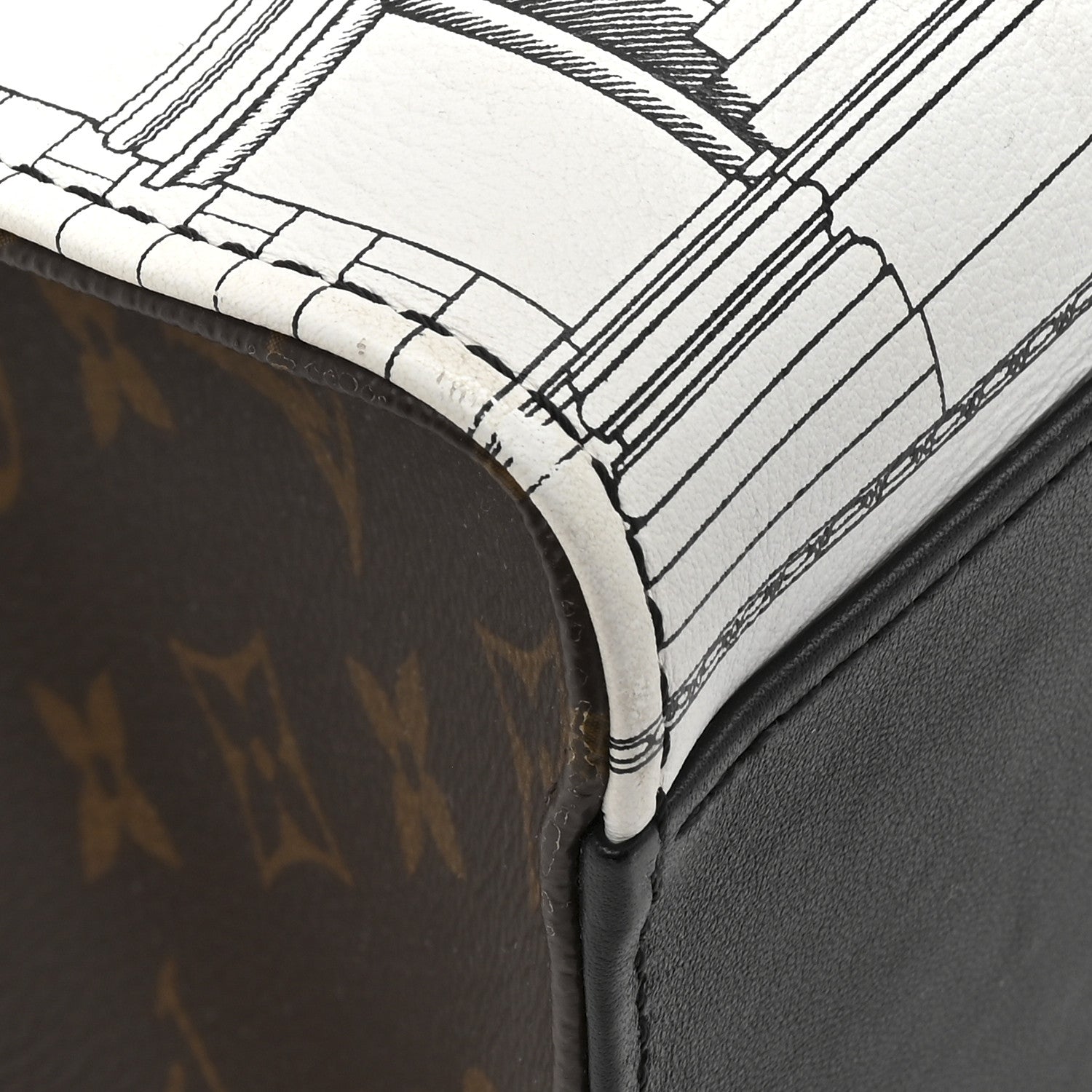 X FORNASETTI Calfskin Architettura Onthego MM Black White