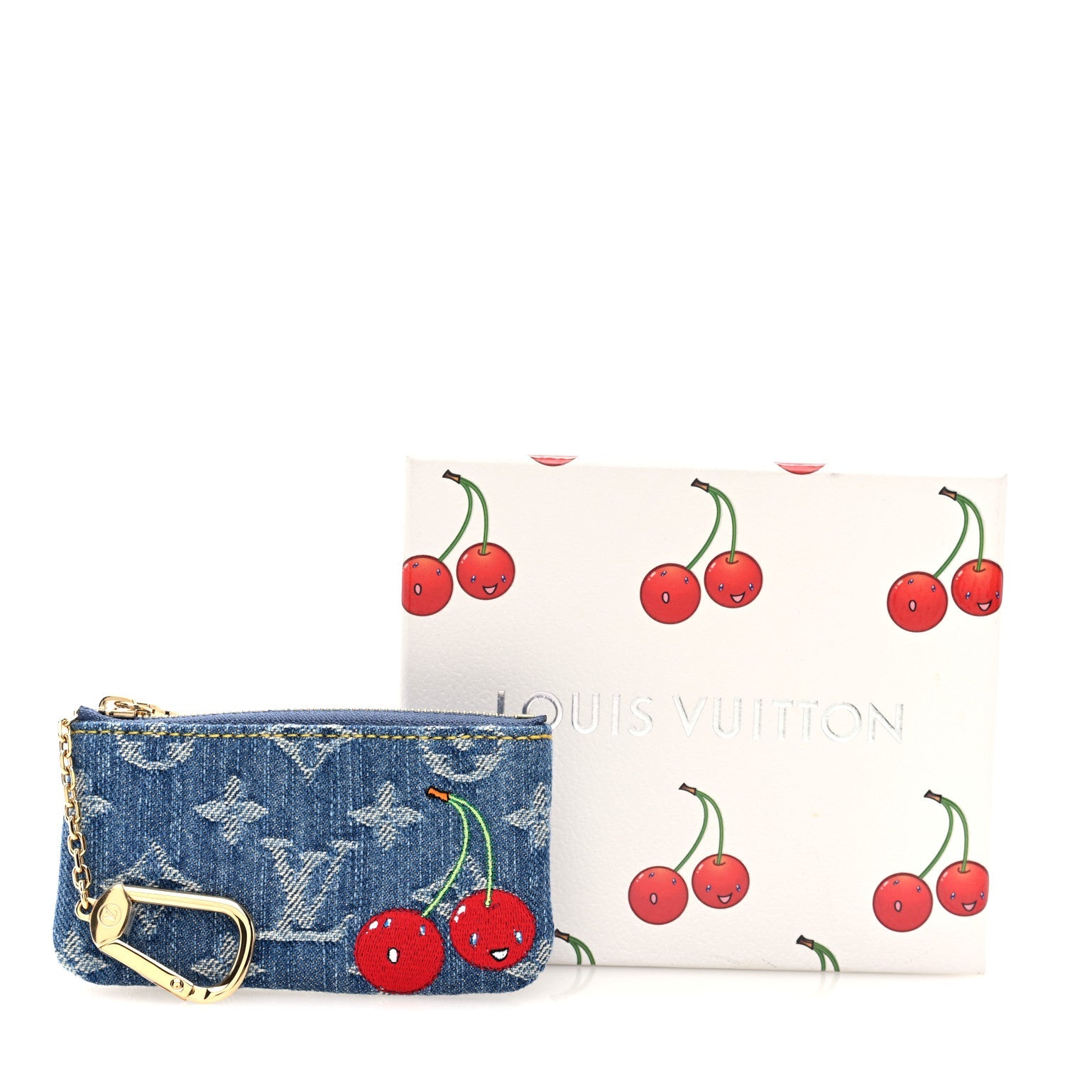 LV X TM Monogram Denim Cerises Key Pouch Blue