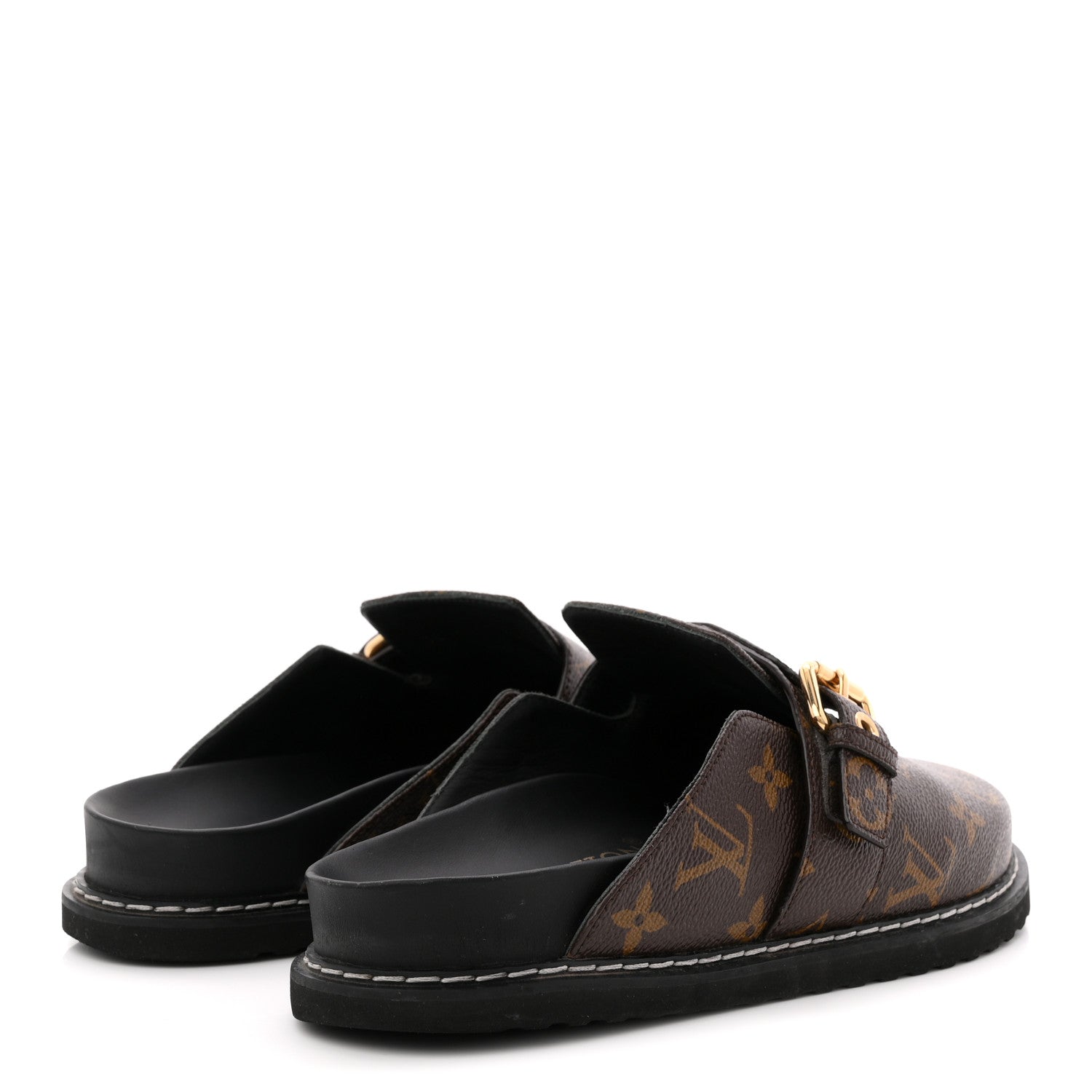 Patent Monogram Womens Cosy Flat Comfort Clog Mules 38 Brown