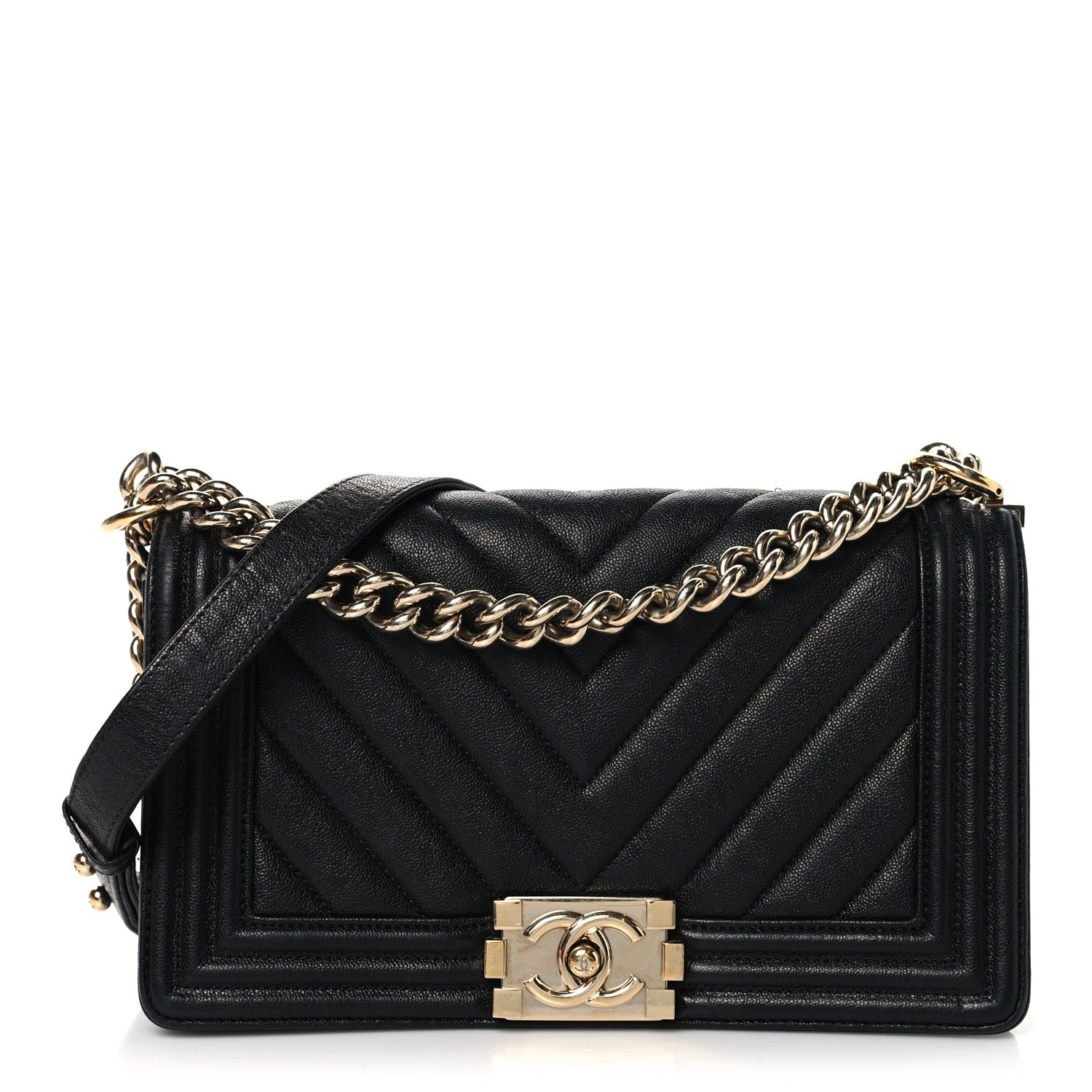 Caviar Chevron Quilted Medium Boy Flap Black