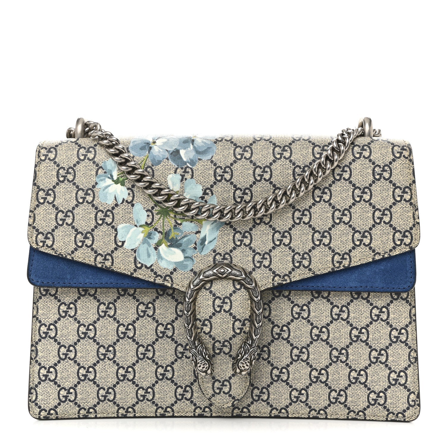 GG Supreme Monogram Blooms Medium Dionysus Shoulder Bag Beige Navy Vintage Blue