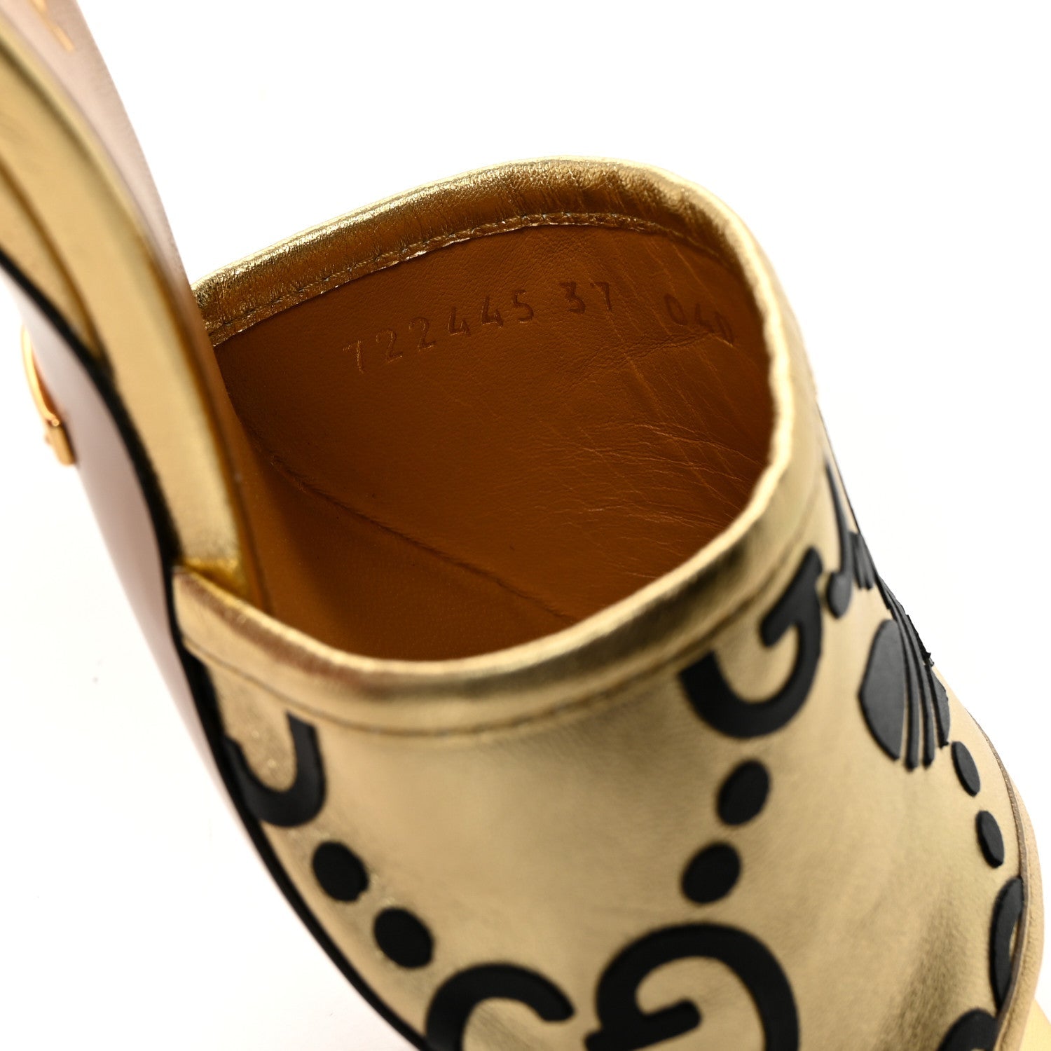 X ADIDAS Nappa Silk Charlotte Monogram Jumbo GG Trefoil 75mm Slide Sandals 37 King Gold Black