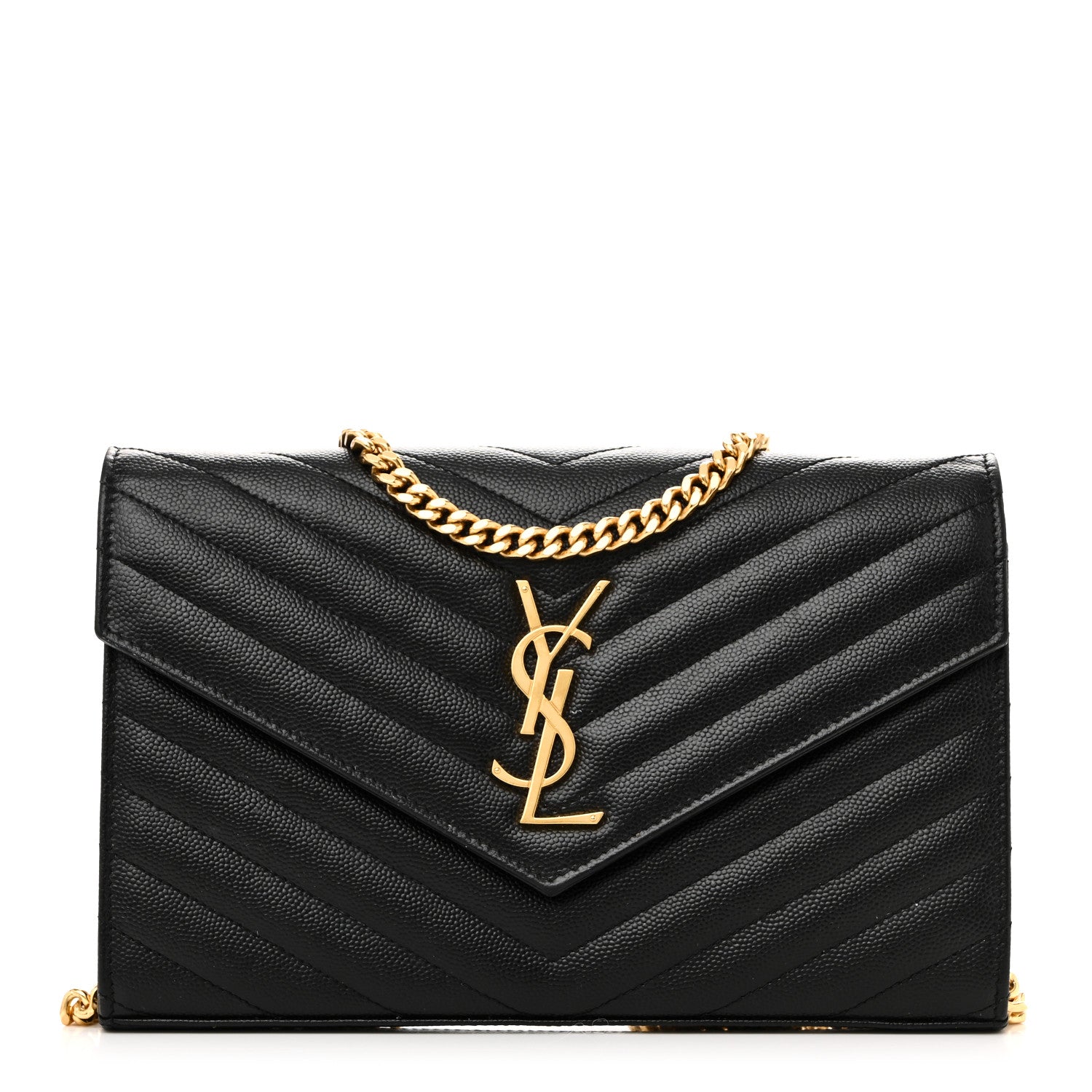 Grain De Poudre Matelasse Chevron Monogram Chain Wallet Black