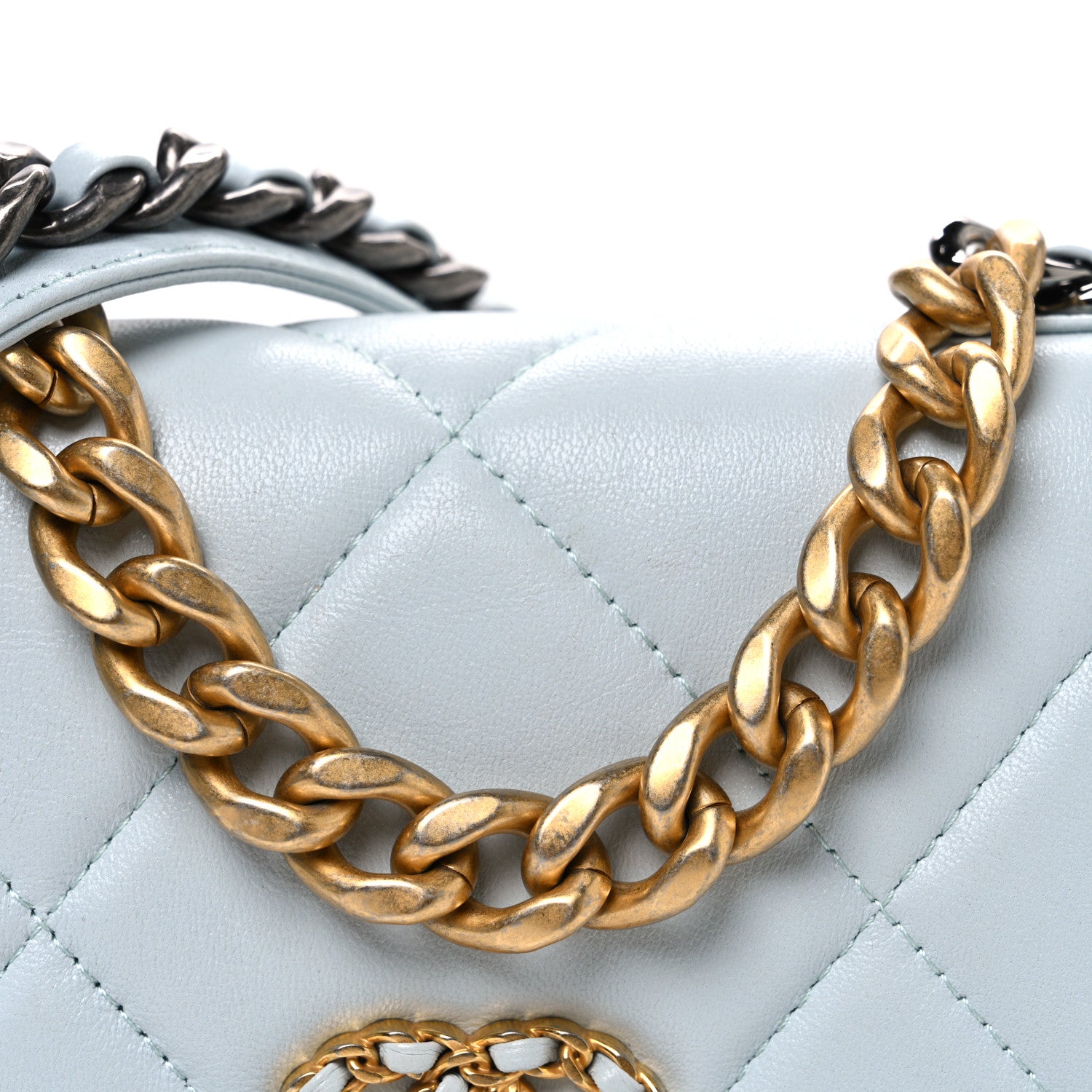 Lambskin Quilted Chanel 19 Wallet On Chain WOC Light Blue