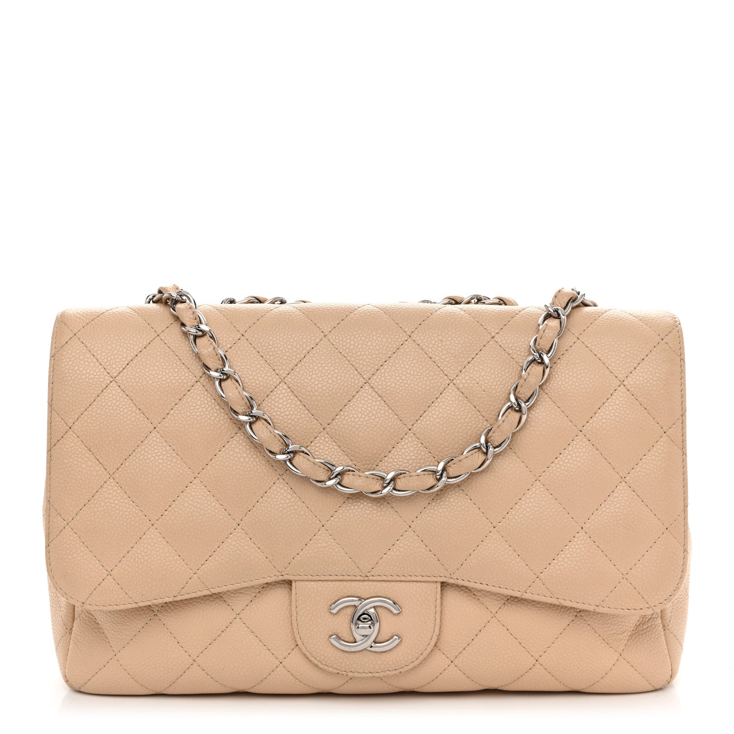 Caviar Quilted Jumbo Single Flap Beige Clair